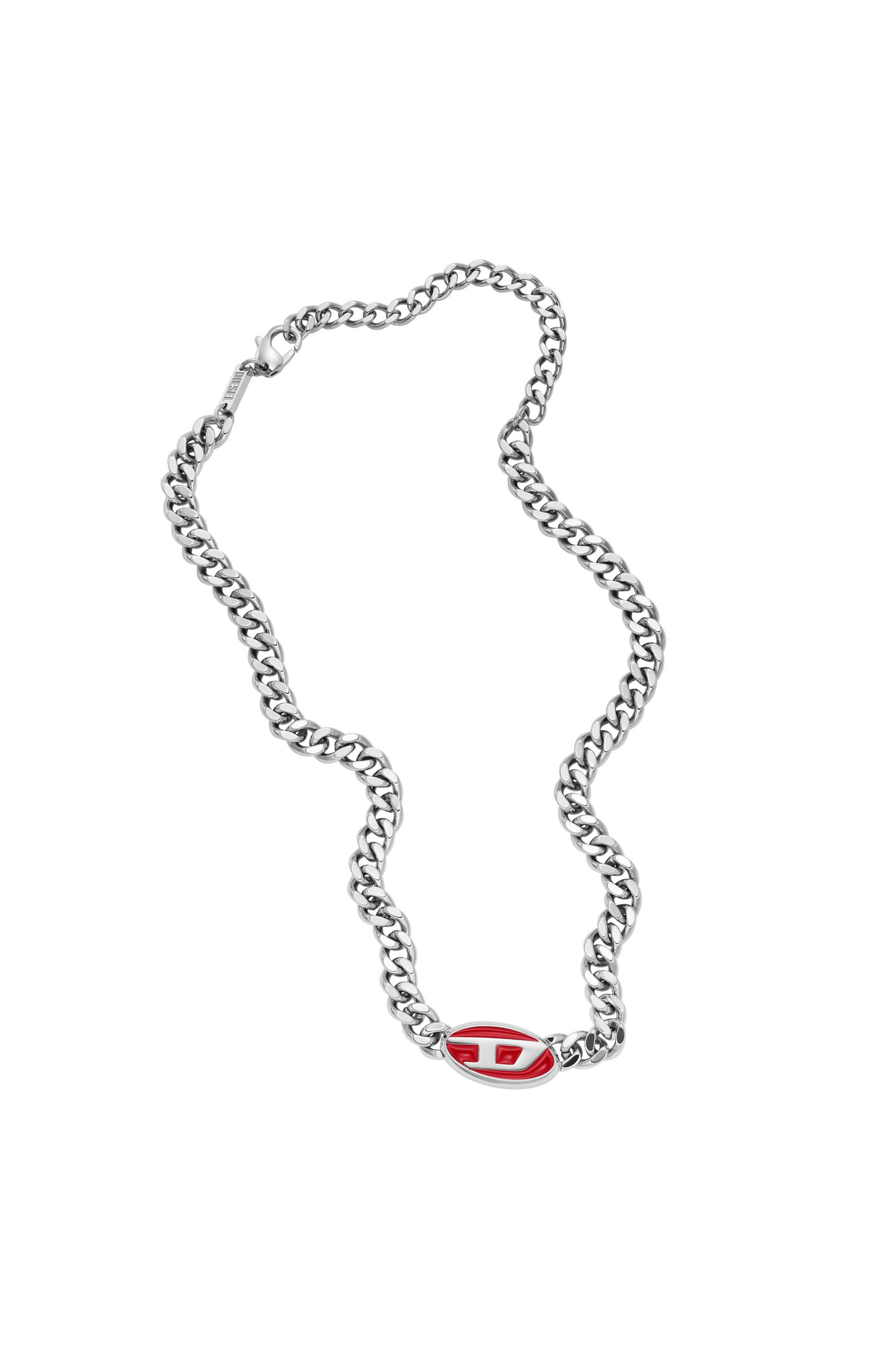 Diesel - DX1446, Unisex Red enamel chain necklace in Silver - Image 1
