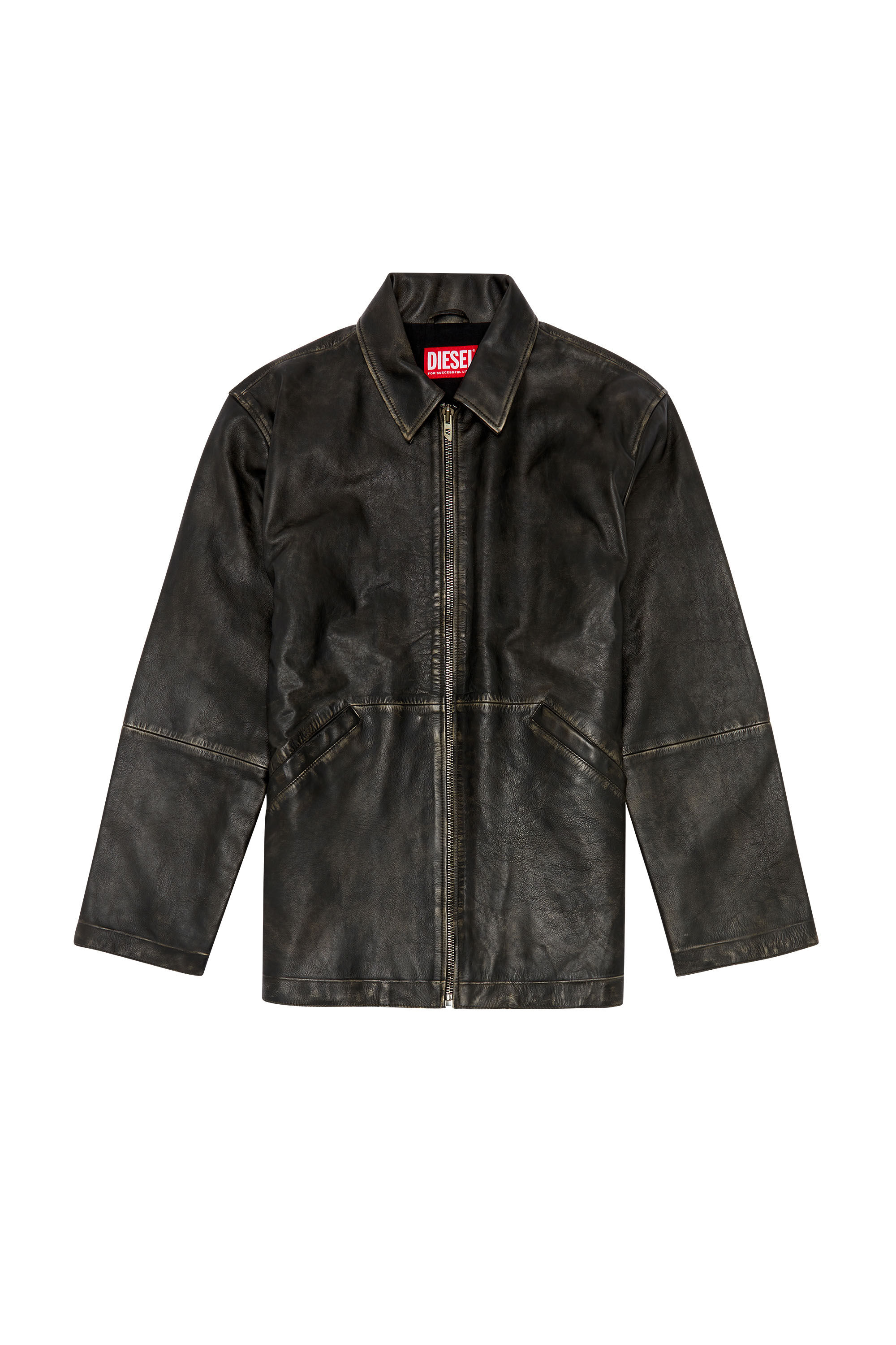 Diesel - L-STOLLER-TREAT, Man Treated leather jacket with raw edges in Black - Image 2