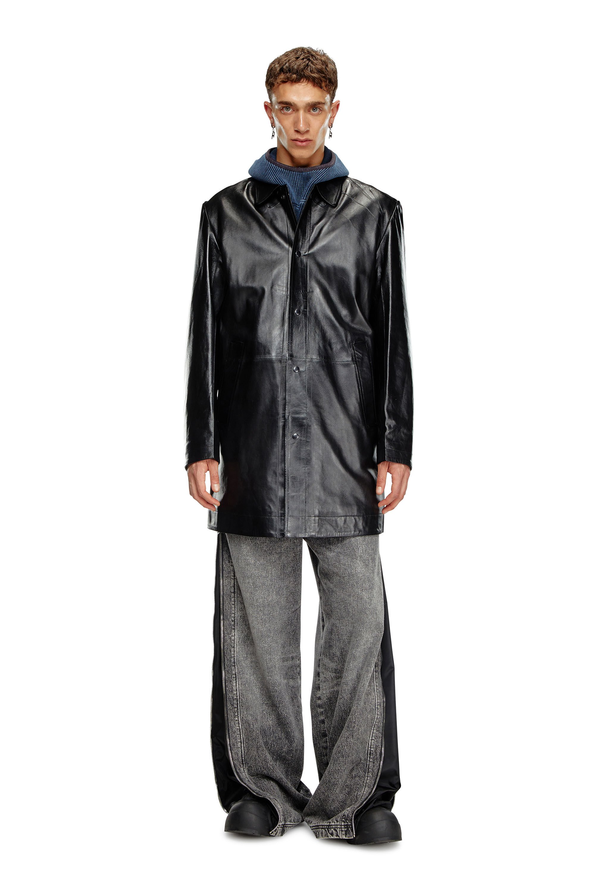 Diesel - L-CORDIER, Man Coated leather coat in Black - Image 1