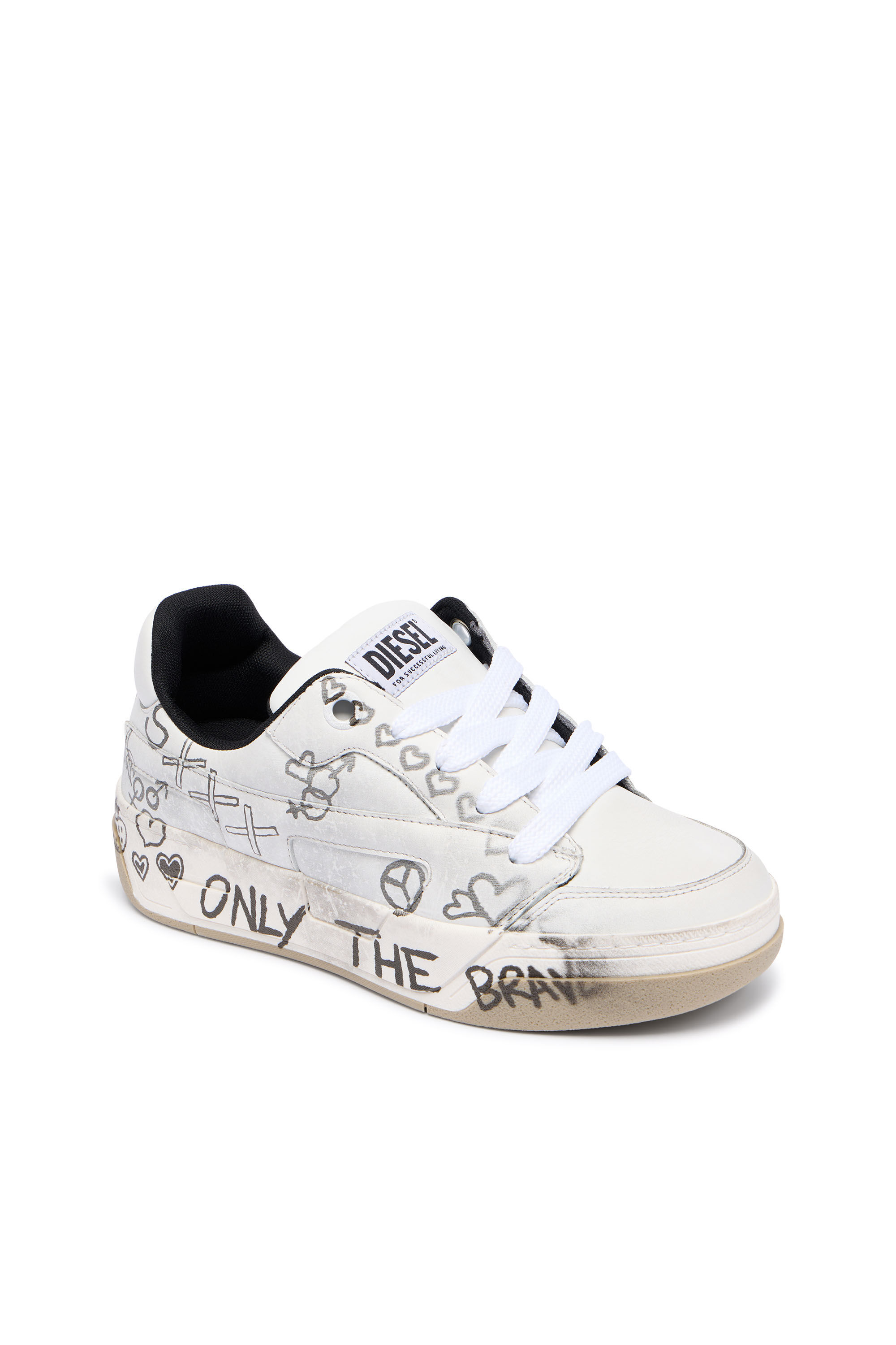 Diesel - S-D-OLLIE LOW, Man's D-Ollie-Leather sneakers with graffiti print in White - 4