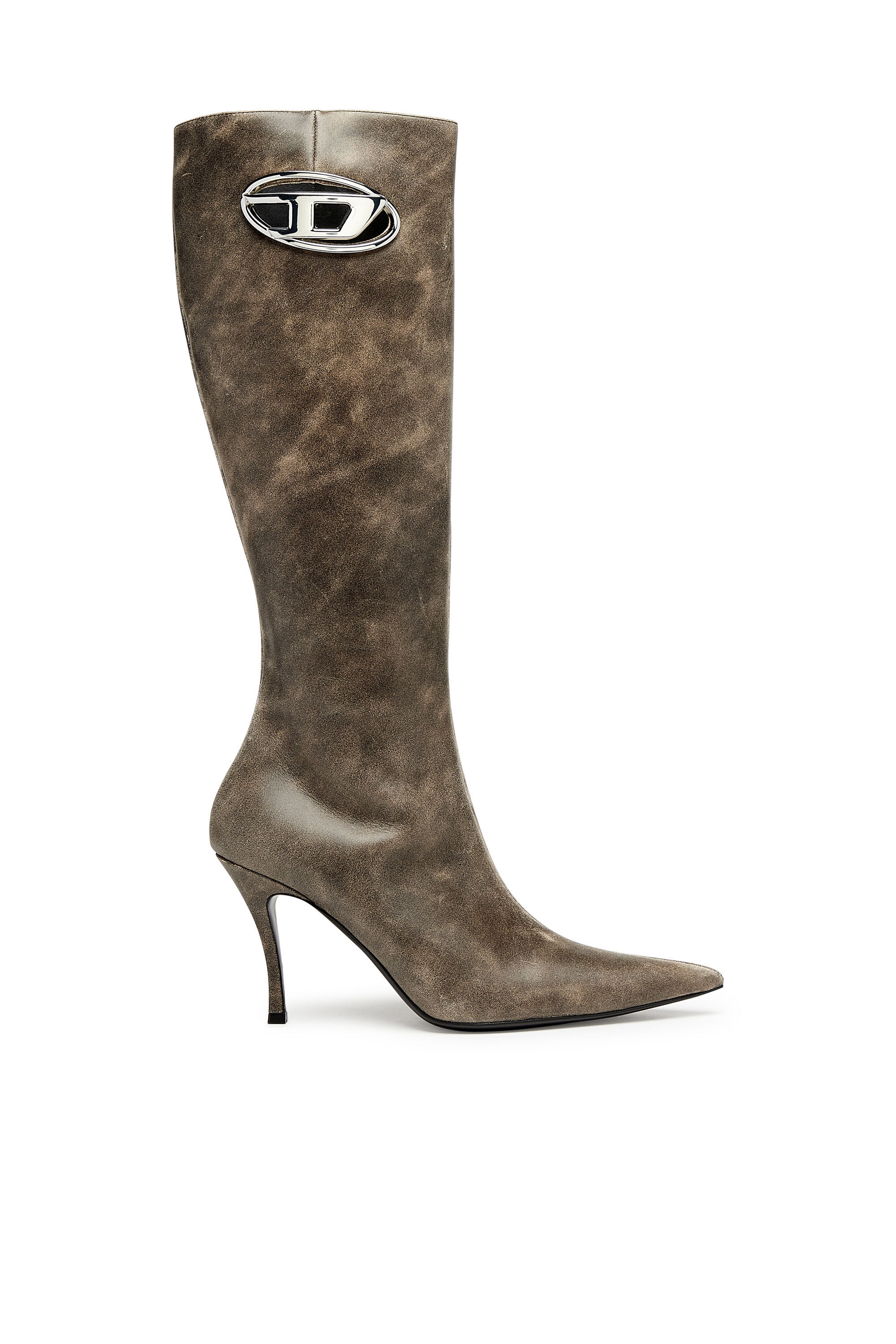 Diesel - D-VENUS HBT, Woman D-Venus HBT - Treated leather boots with oval D plaque in Brown - Image 1