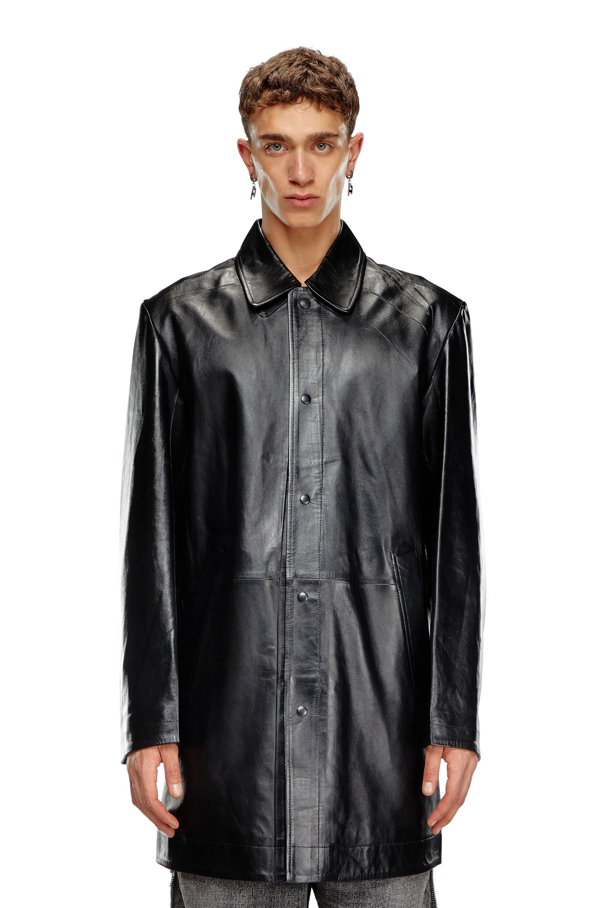 Diesel - L-CORDIER, Man Coated leather coat in Black - Image 3