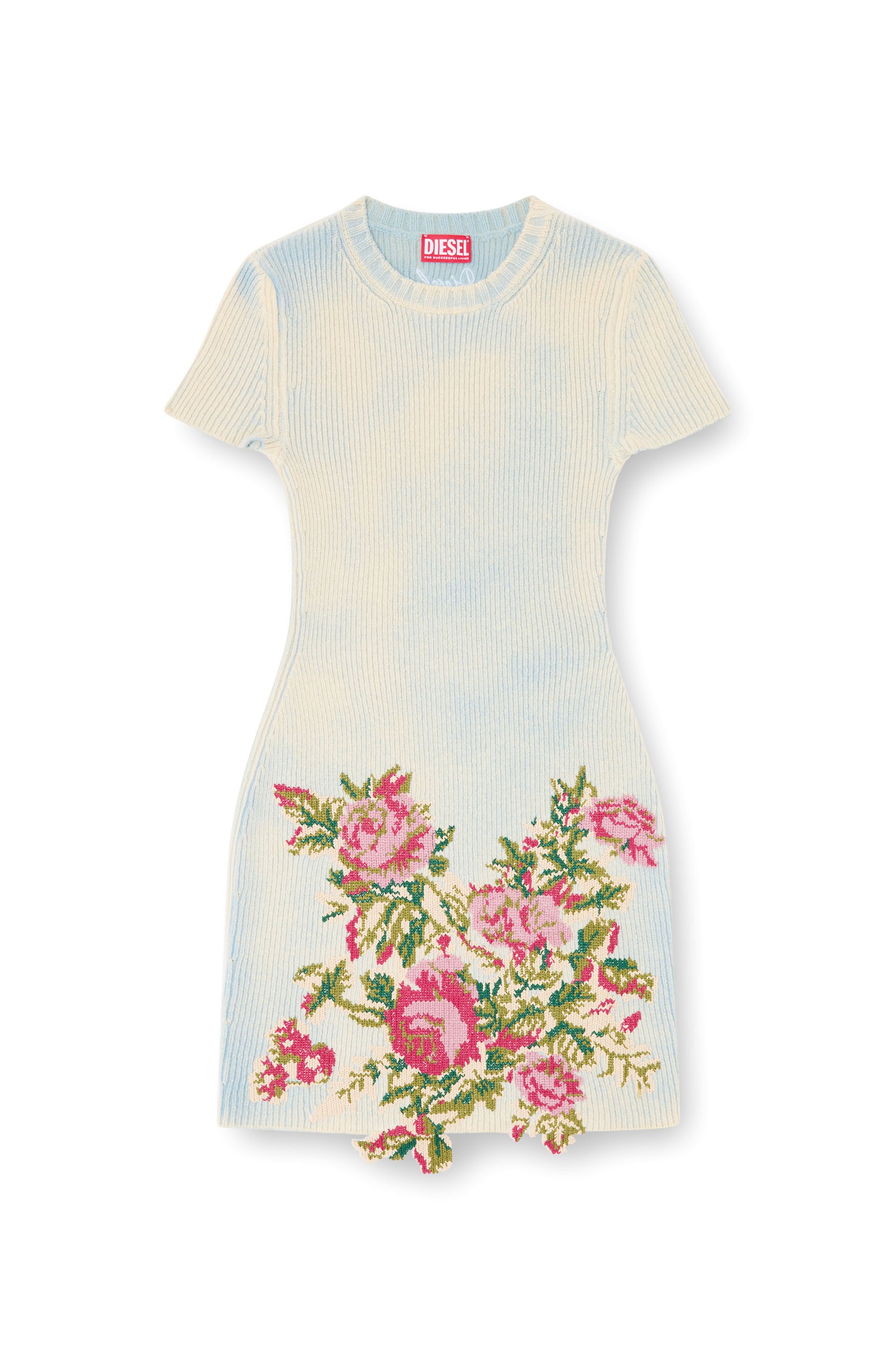 Diesel - M-RINNIE, Woman's Short dress in floral wool-blend knit in White - 2