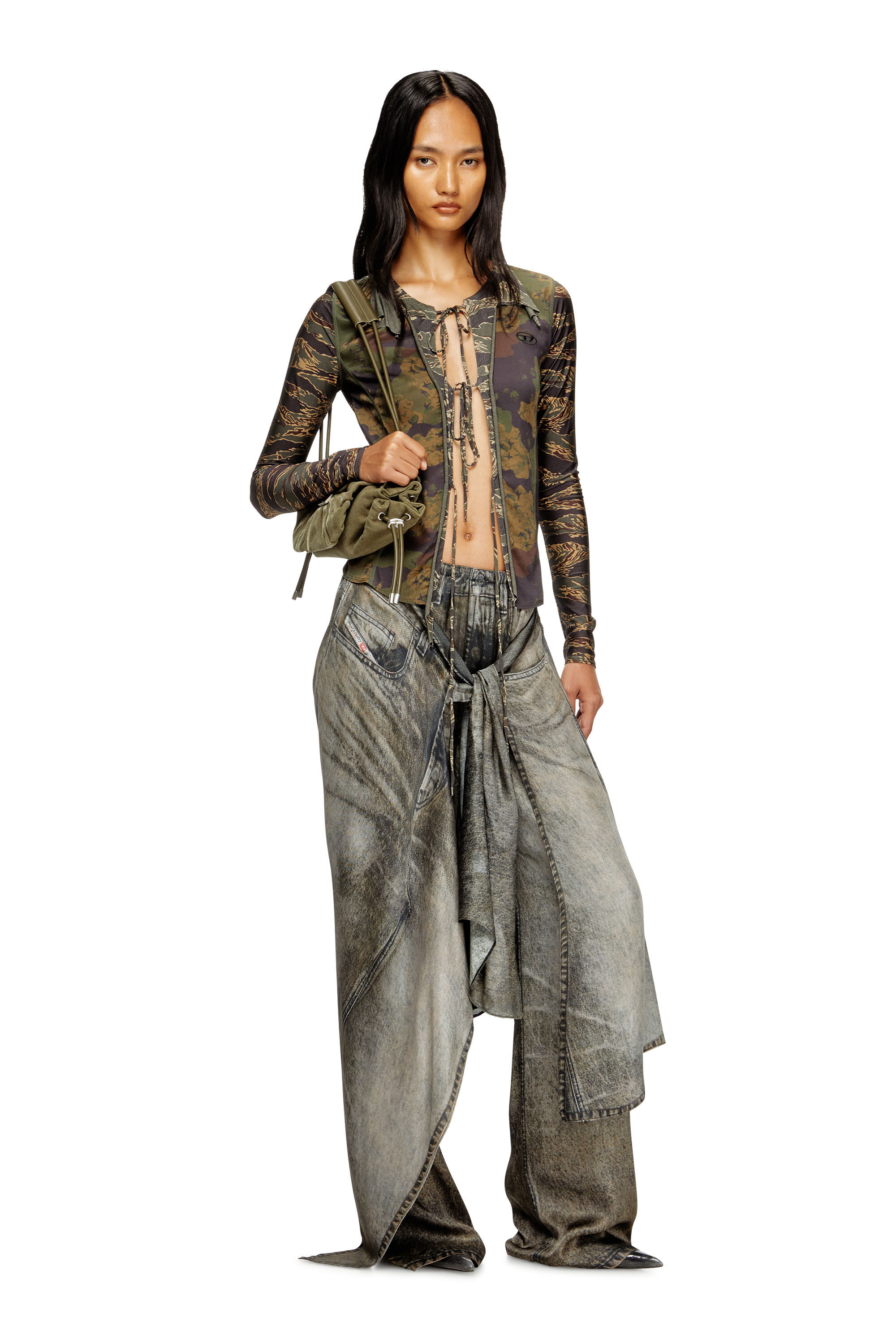 Diesel - P-ALOMA, Woman's Wrap pants in denim-look viscose in Grey - 1