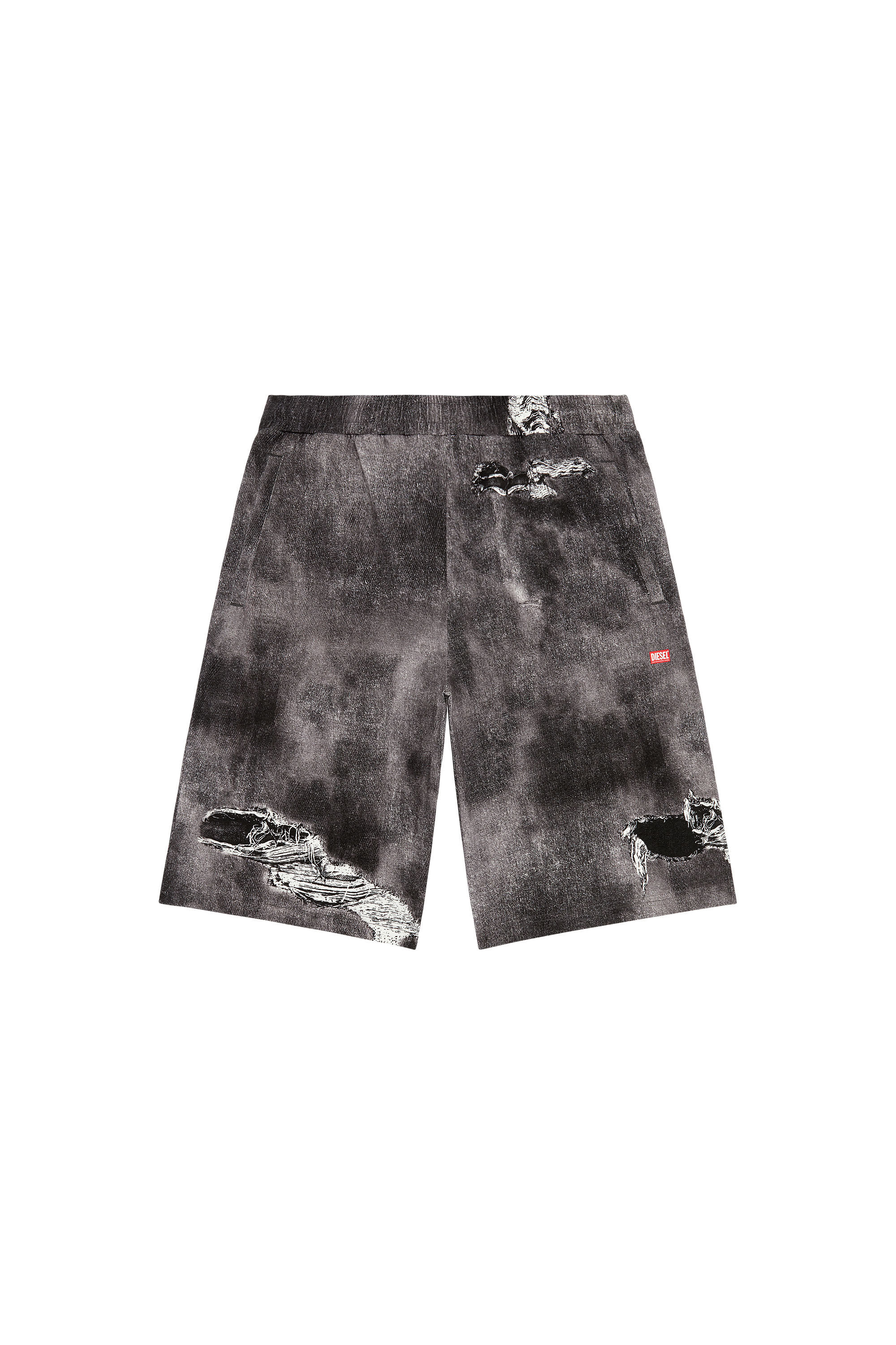 Diesel - P-STON-SHORT, Man Jersey shorts with denim print in Black - Image 2