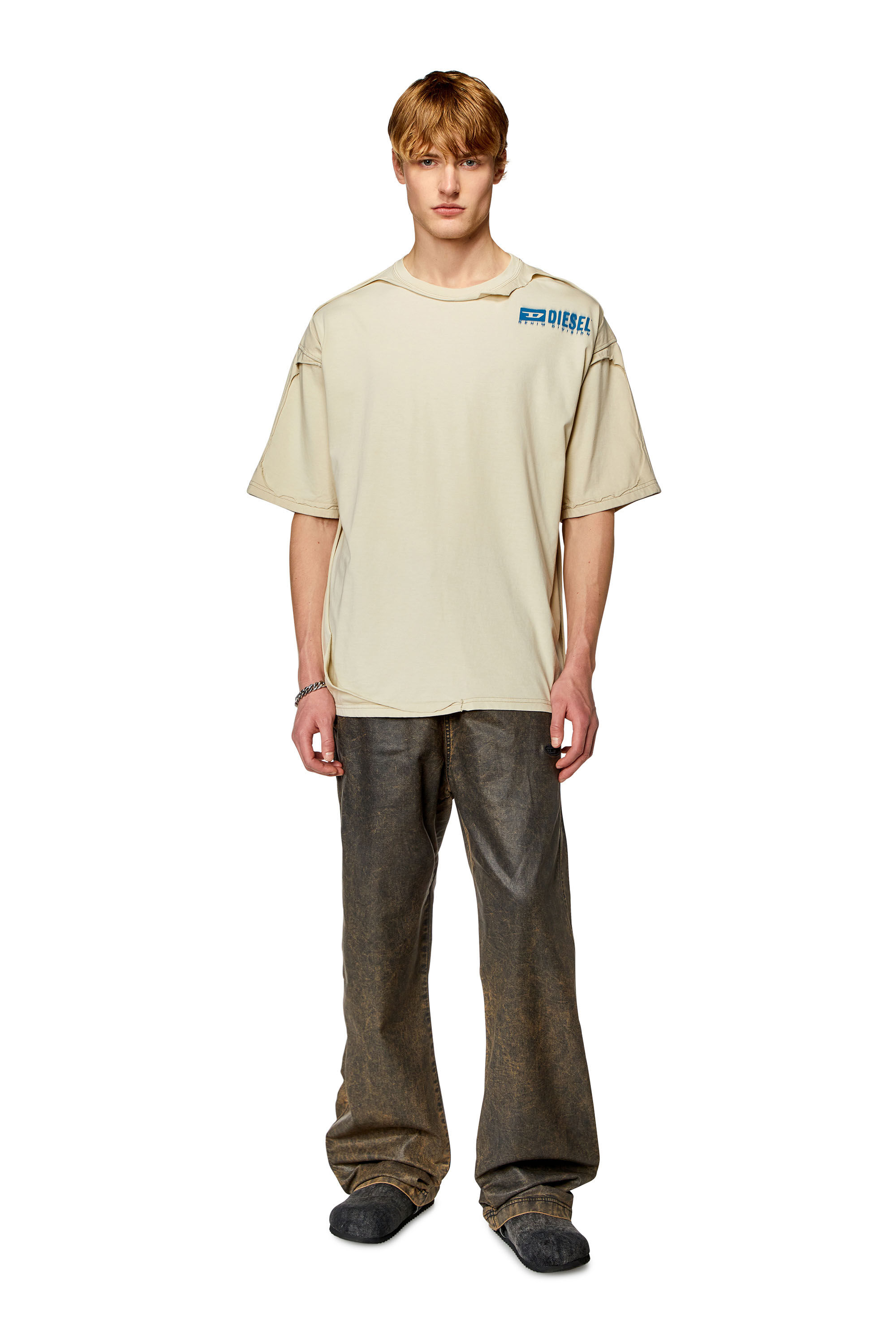 Diesel - T-BOXT-DBL, Man T-shirt with destroyed peel-off effect in Beige - Image 1