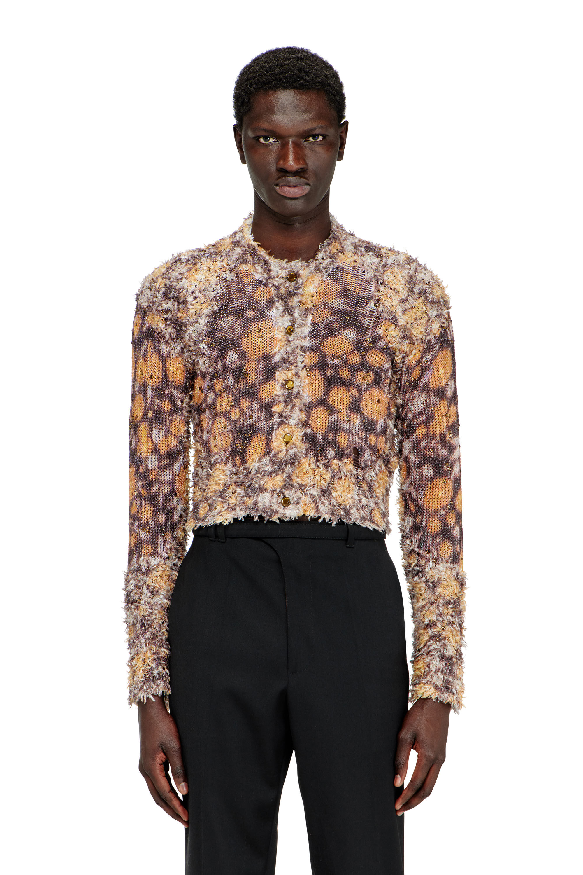 Diesel - M-LINNEA, Woman's Printed cropped cardigan with crystals in Brown - 6