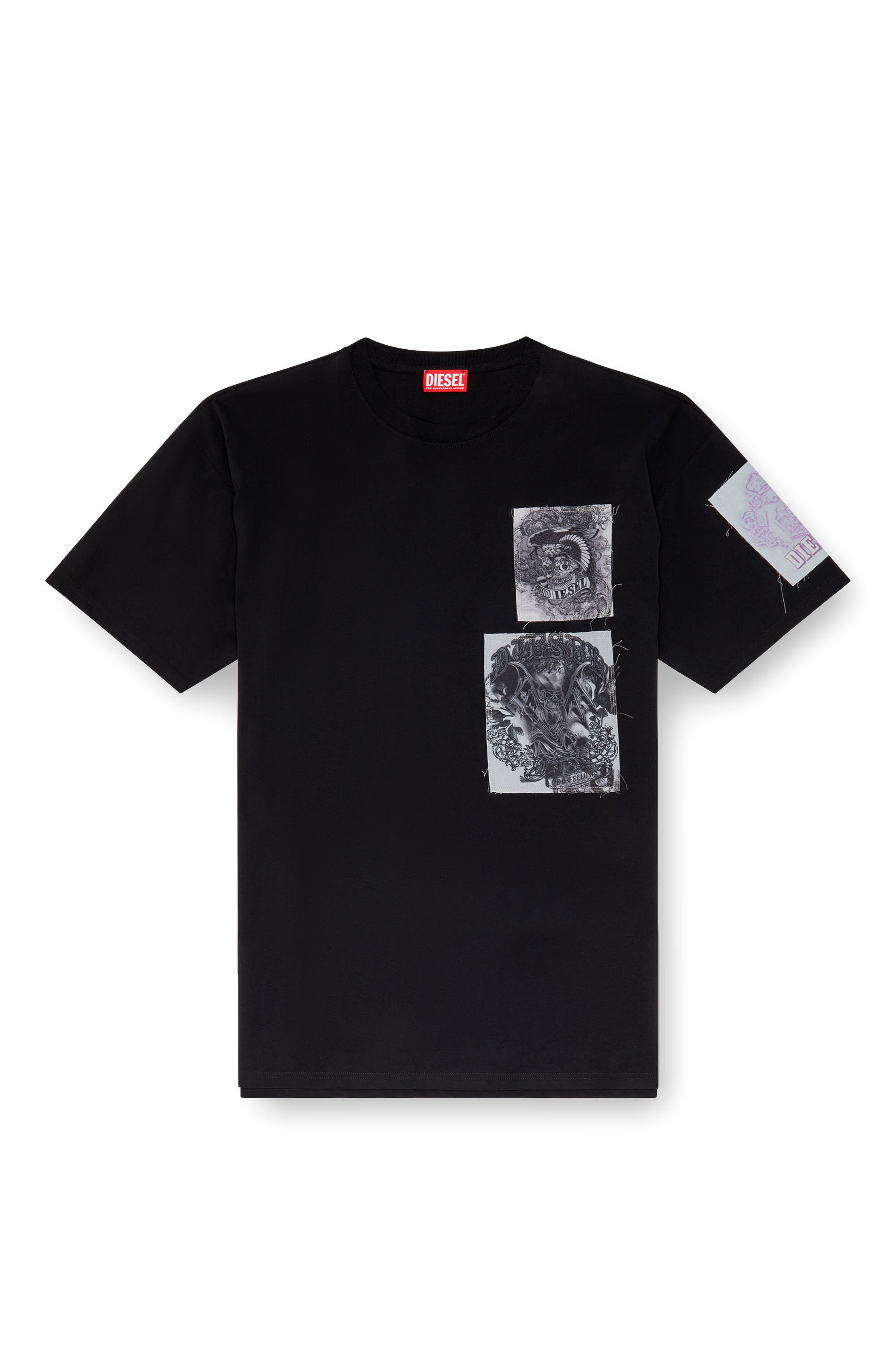 Diesel - T-BOXT-SLITS-Q10, Man T-shirt with raw-cut printed patches in Black - Image 2