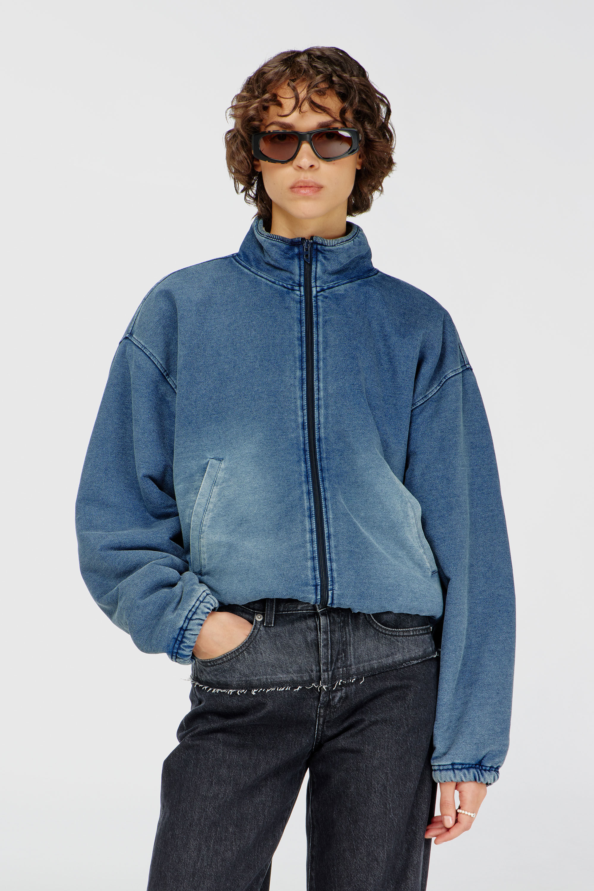 Diesel - G-LEAMY, Woman's Sweat jacket with denim effect in Medium blue - 3