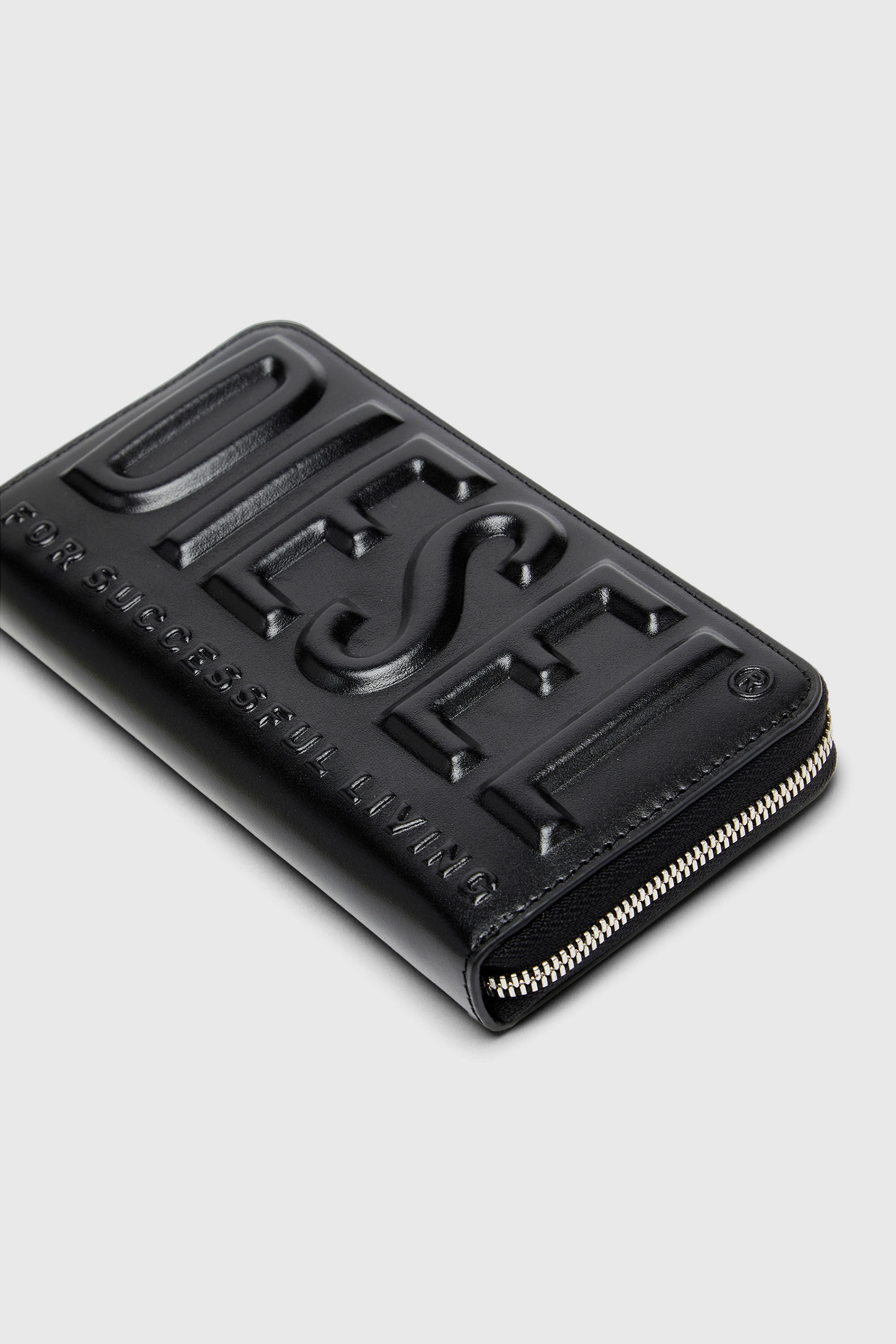 Diesel - DSL 3D -CONTINENTAL ZIP L, Man's Long zip wallet in logo-embossed leather in Black - 4