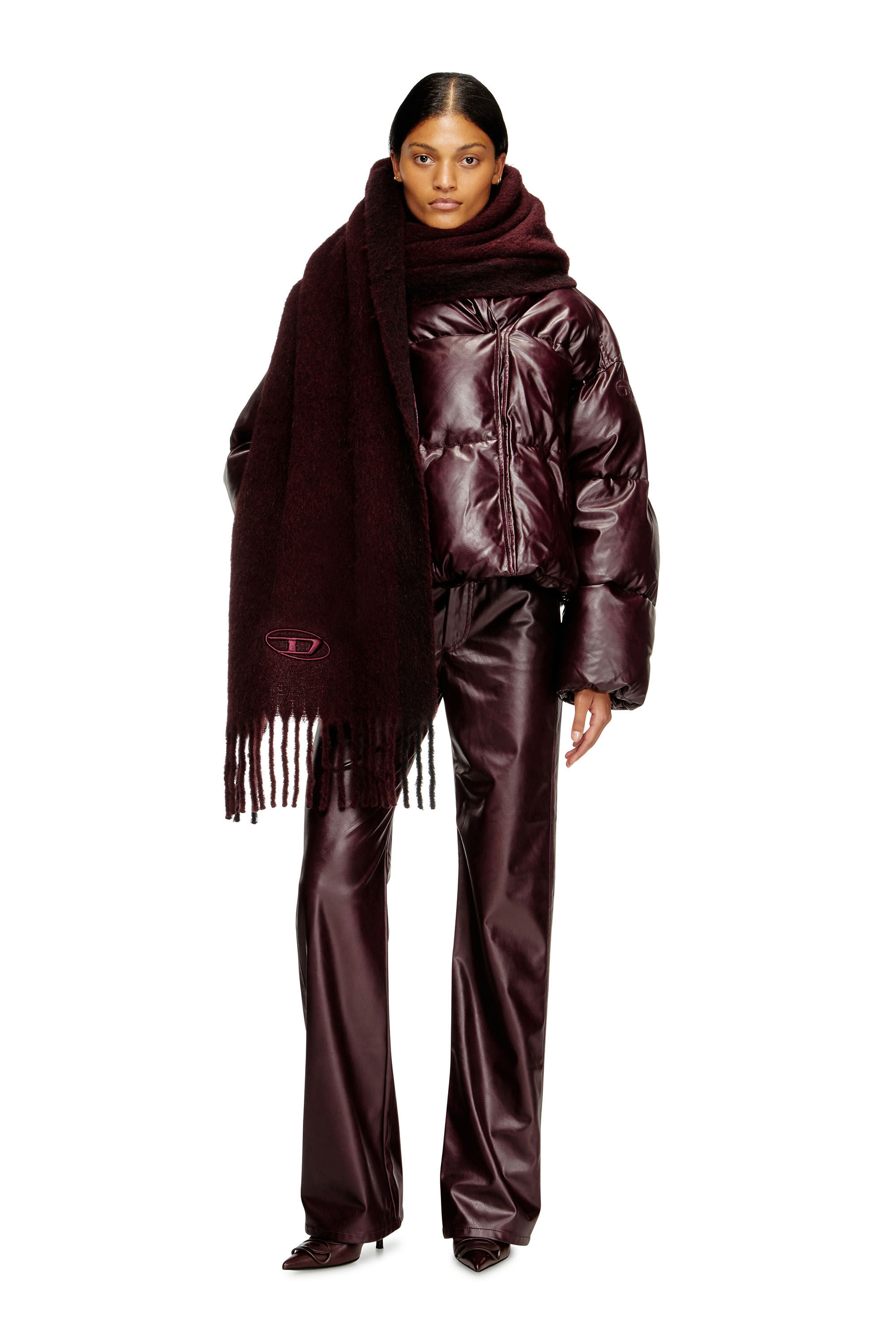 Diesel - FR-S-OLID, Unisex's Jacquard wool scarf in burgundy in Burgundy - 4