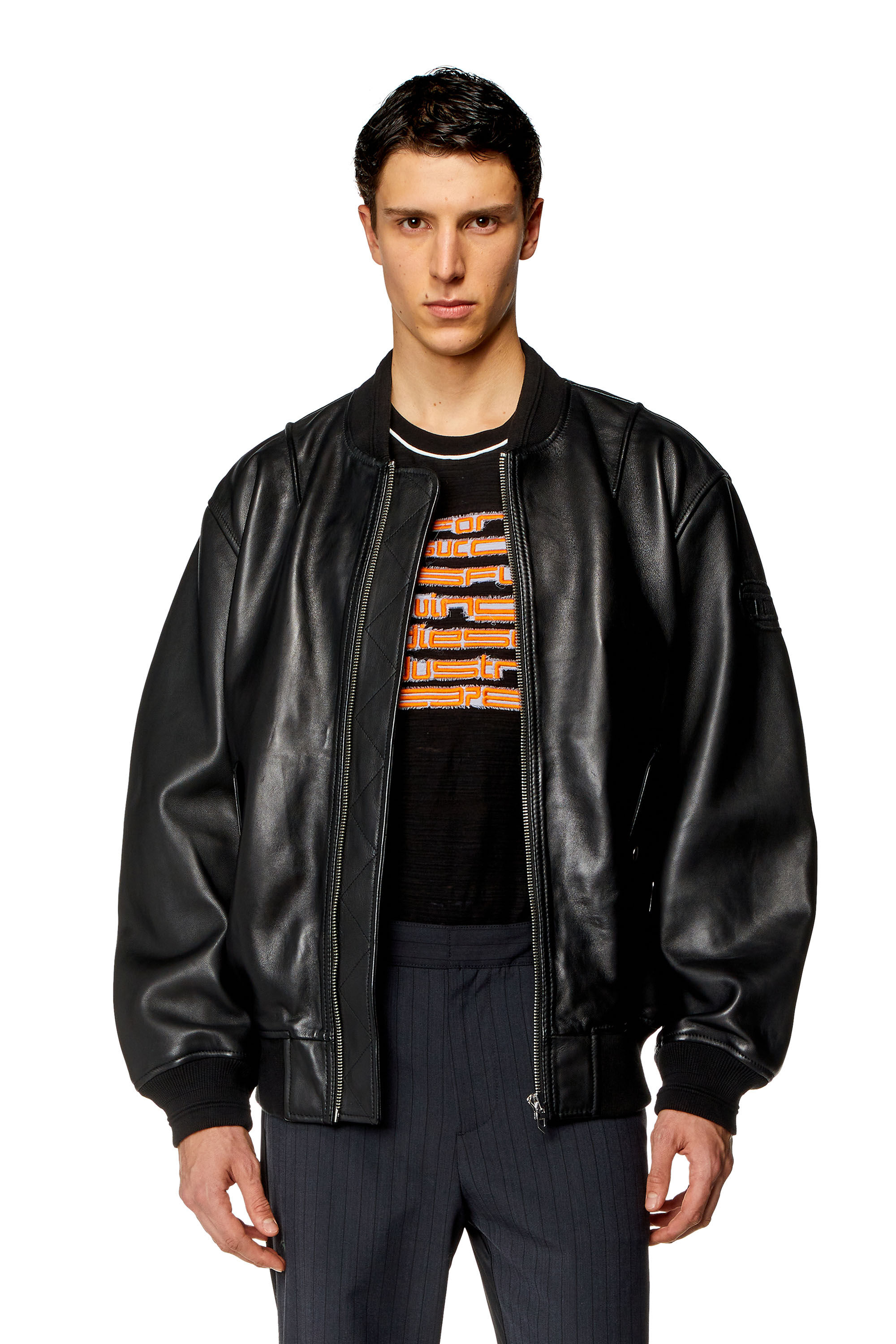 Diesel - L-PRITTS-NEW, Man Bomber jacket in tumbled leather in Black - Image 3