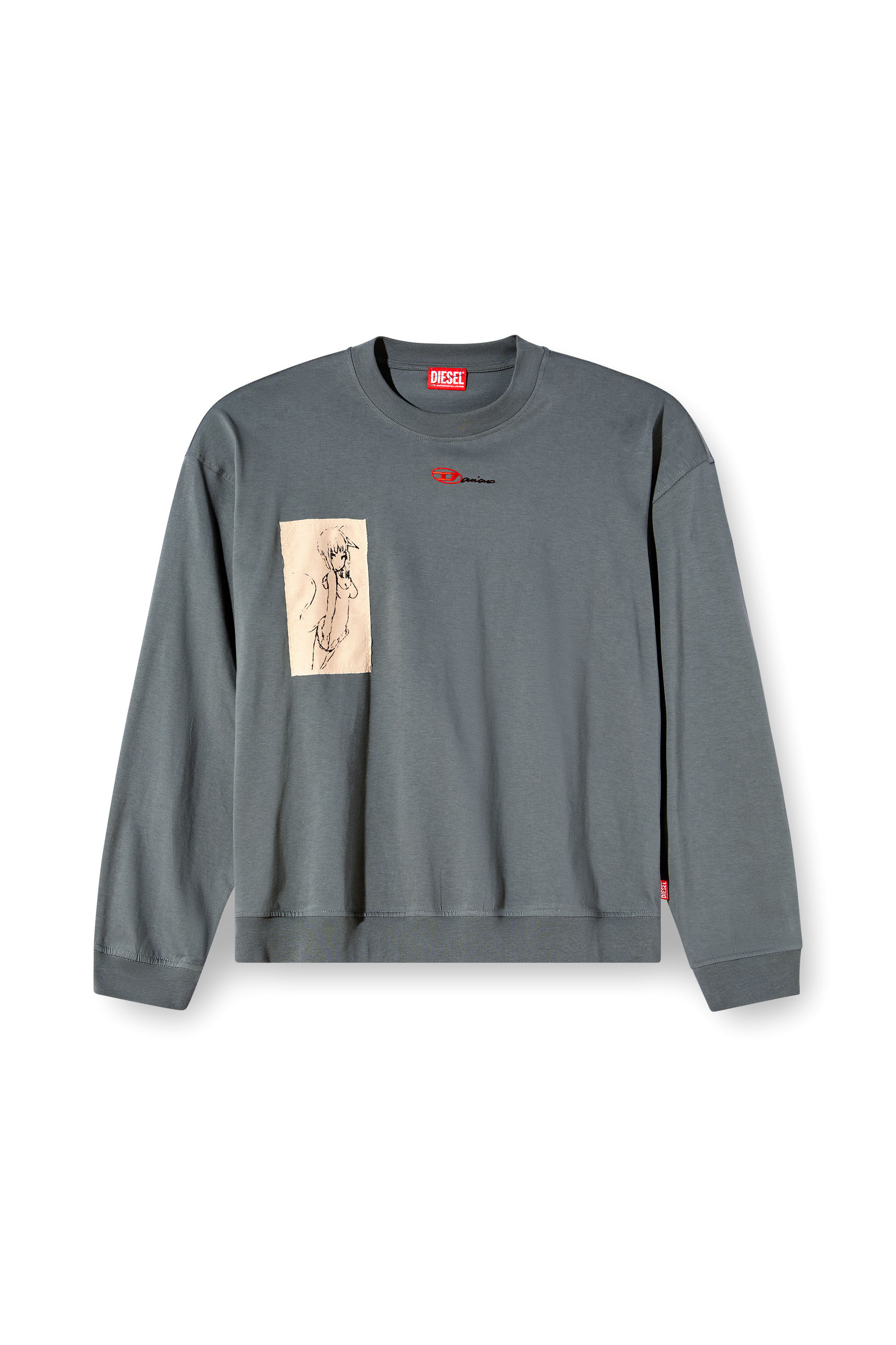 【DIESEL】s-boxt-ls-1p-dd Women's Long-sleeve T-shirt with tattoo patches | Grey | Diesel