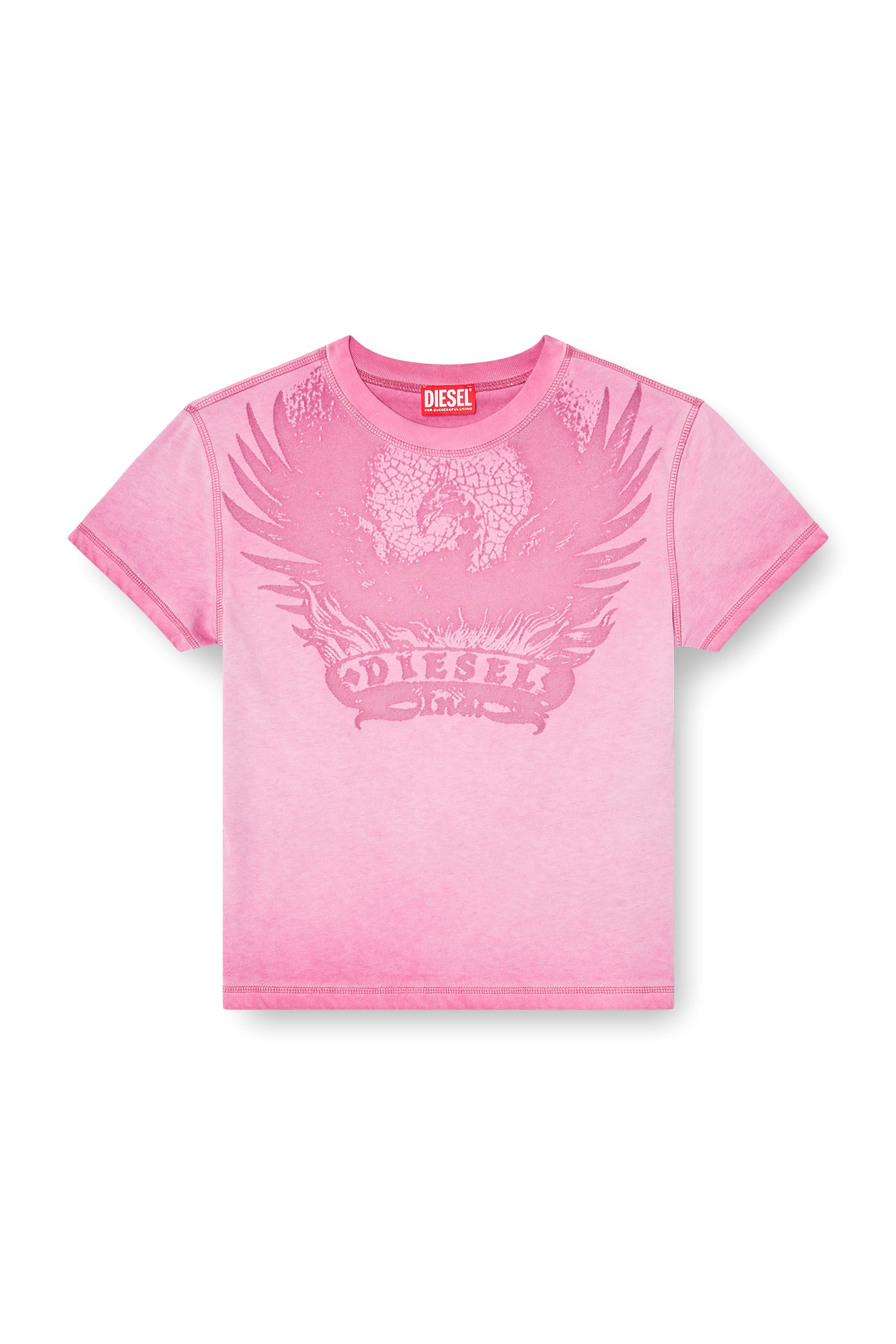Diesel - T-ILA-AA7, Woman's Slim T-shirt with d&eacute;vor&eacute; Phoenix in Pink - 2