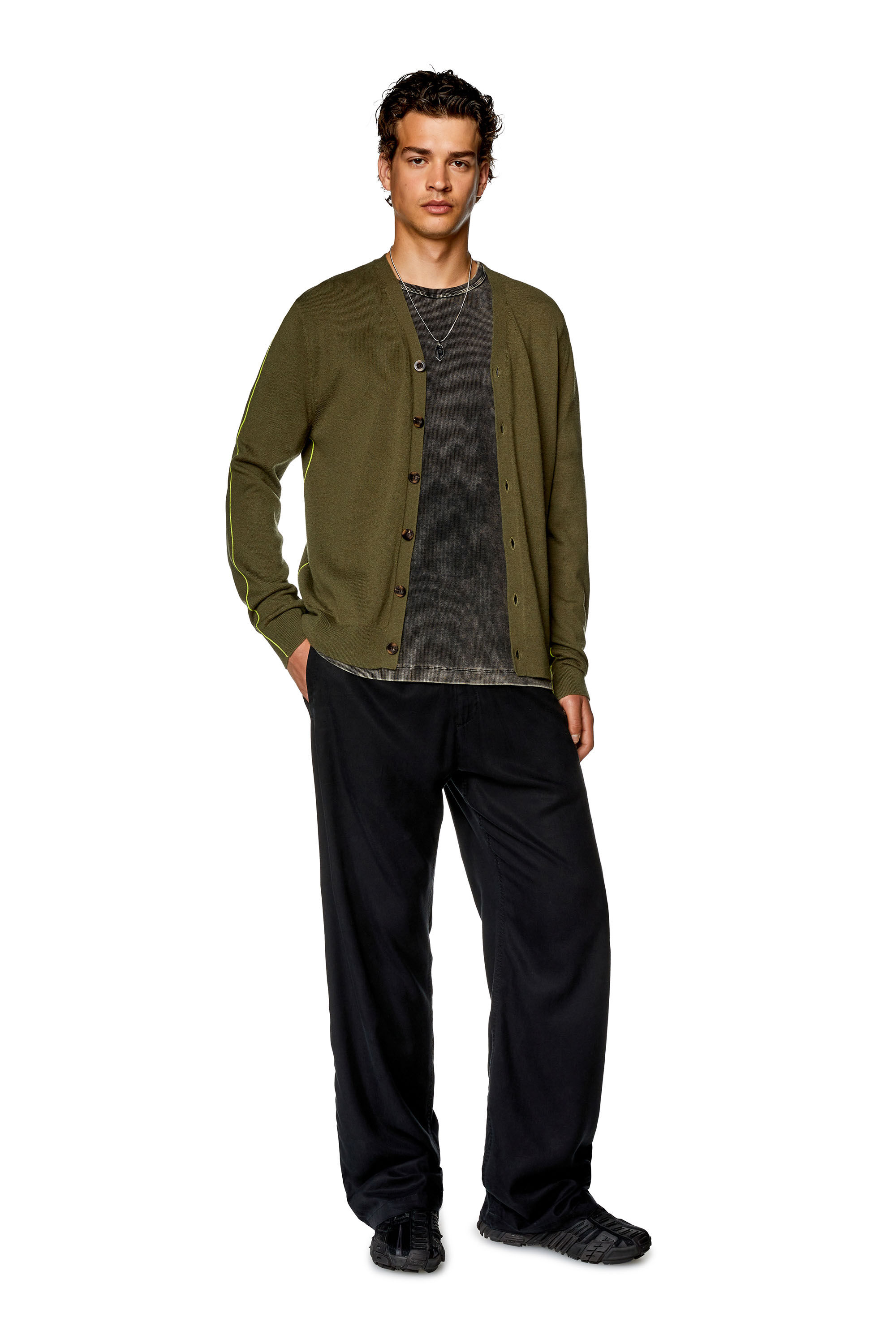 Diesel - K-ZANTE, Man Cardigan with contrast piping in Green - Image 1