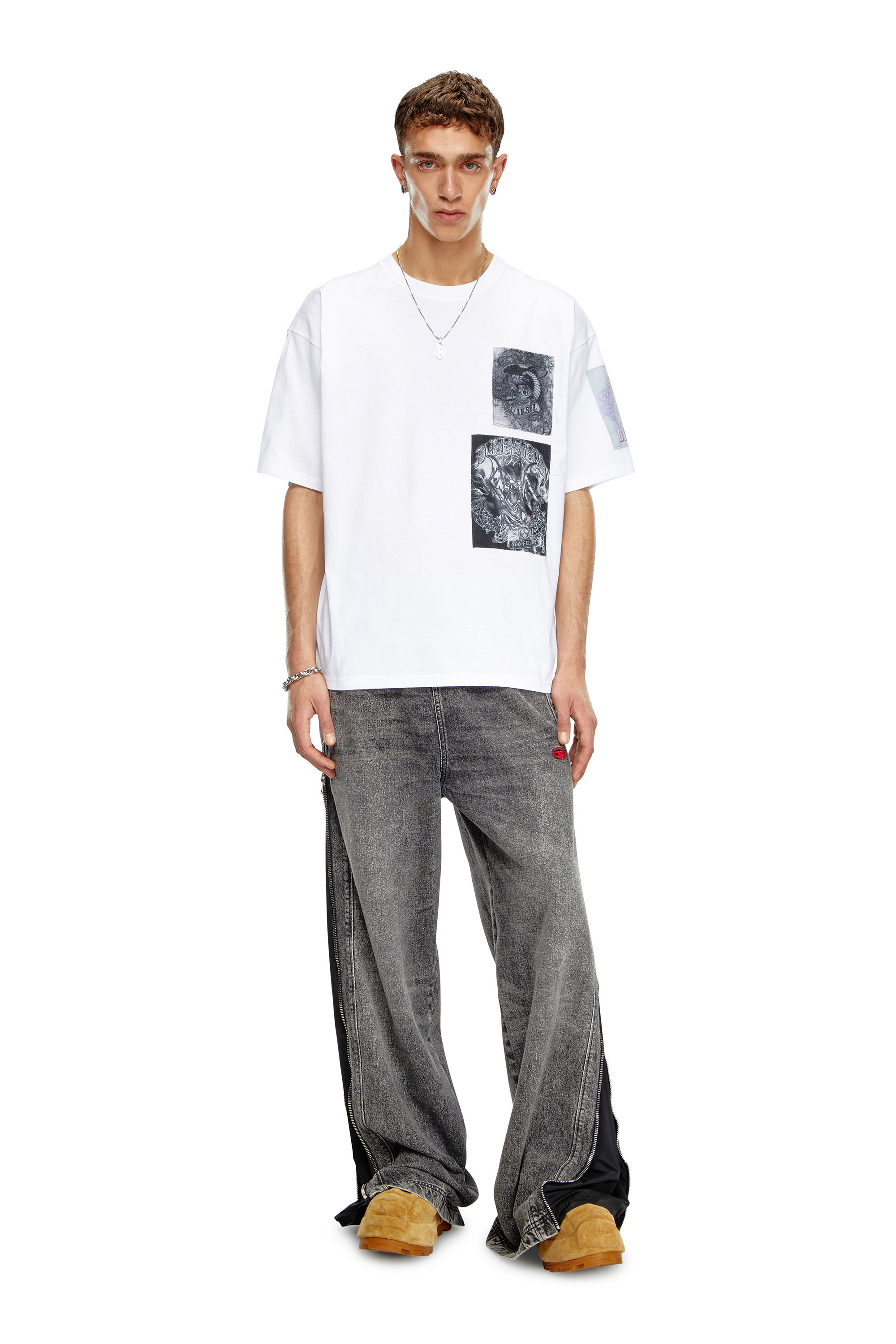 Diesel - T-BOXT-SLITS-Q10, Man T-shirt with raw-cut printed patches in White - Image 1