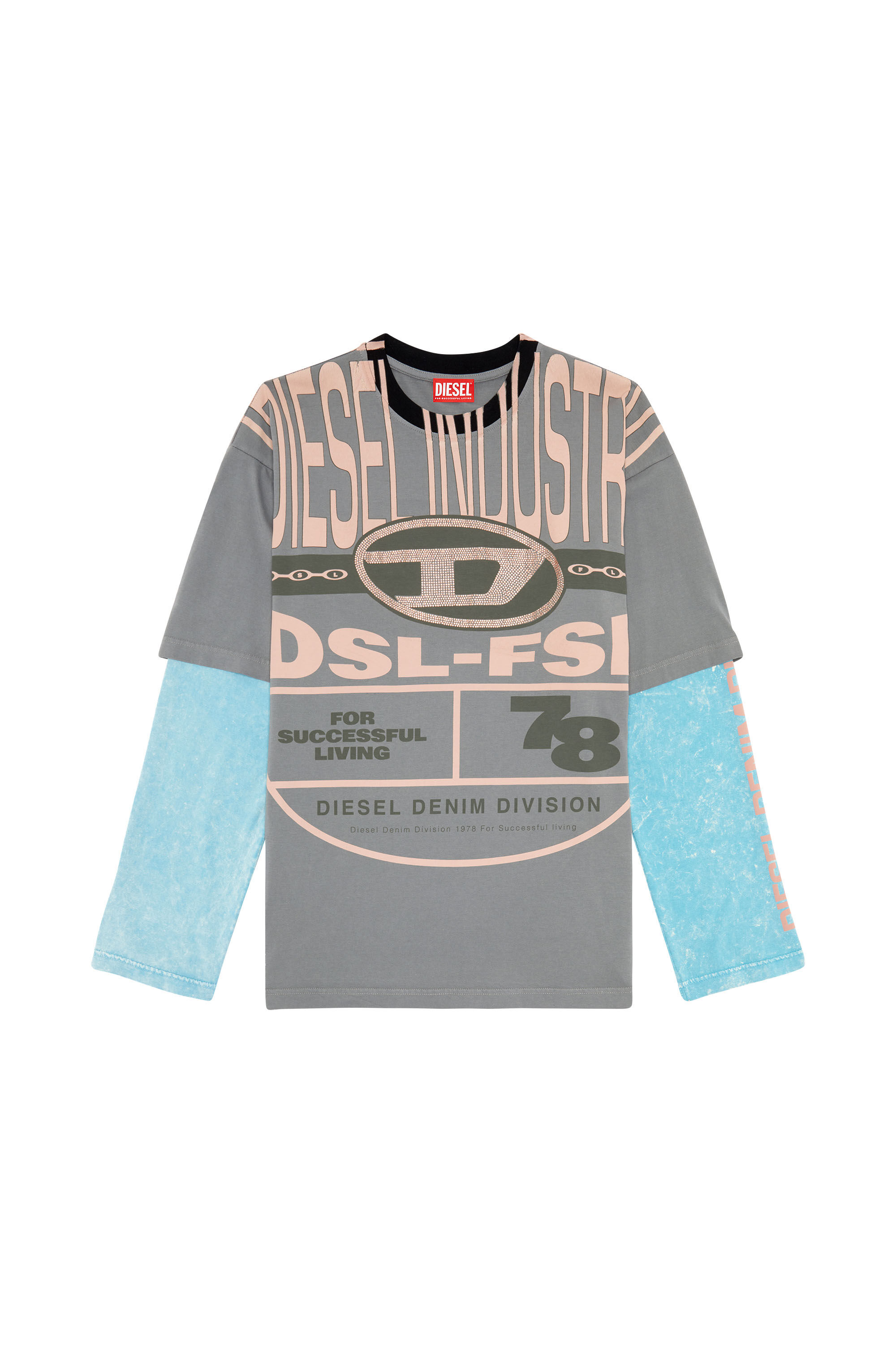 Diesel - T-BUXT-LS-N1, Woman Layered T-shirt with rhinestone Oval D in Multicolor - Image 2