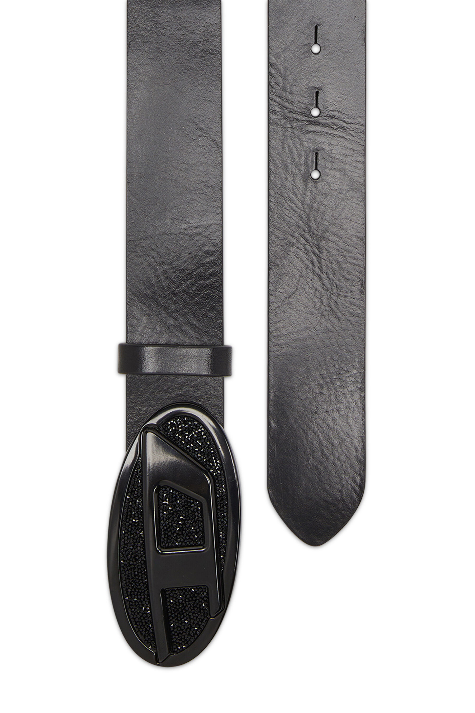 Diesel - B-1DR 2.0 FULL ROCKS, Woman's 4cm leather belt with rhinestone Oval D buckle in Black - 2