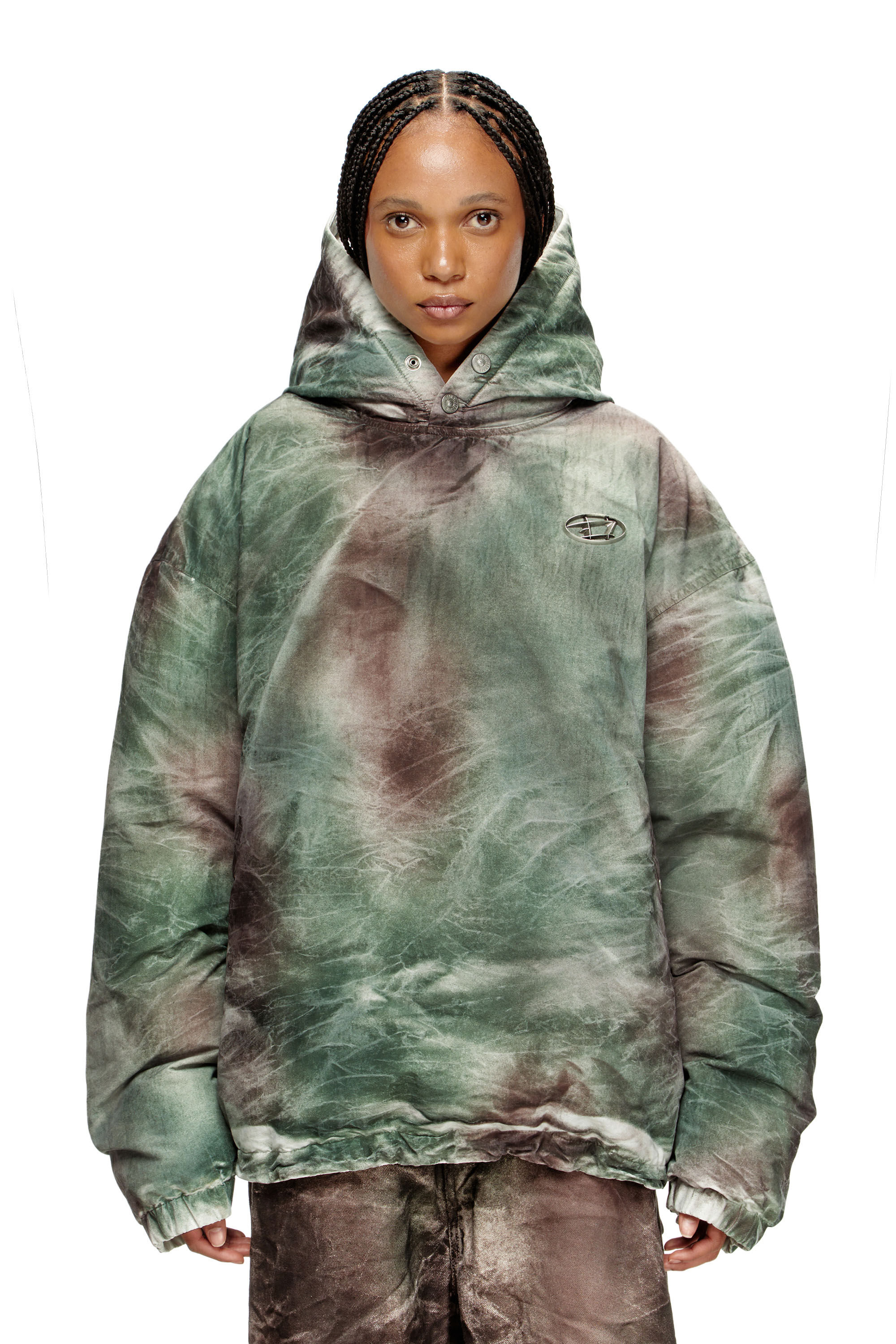 Diesel - W-THUG-JKT-PUFFY, Unisex's Puffy hooded jacket in camo nylon in Brown/Green - 6