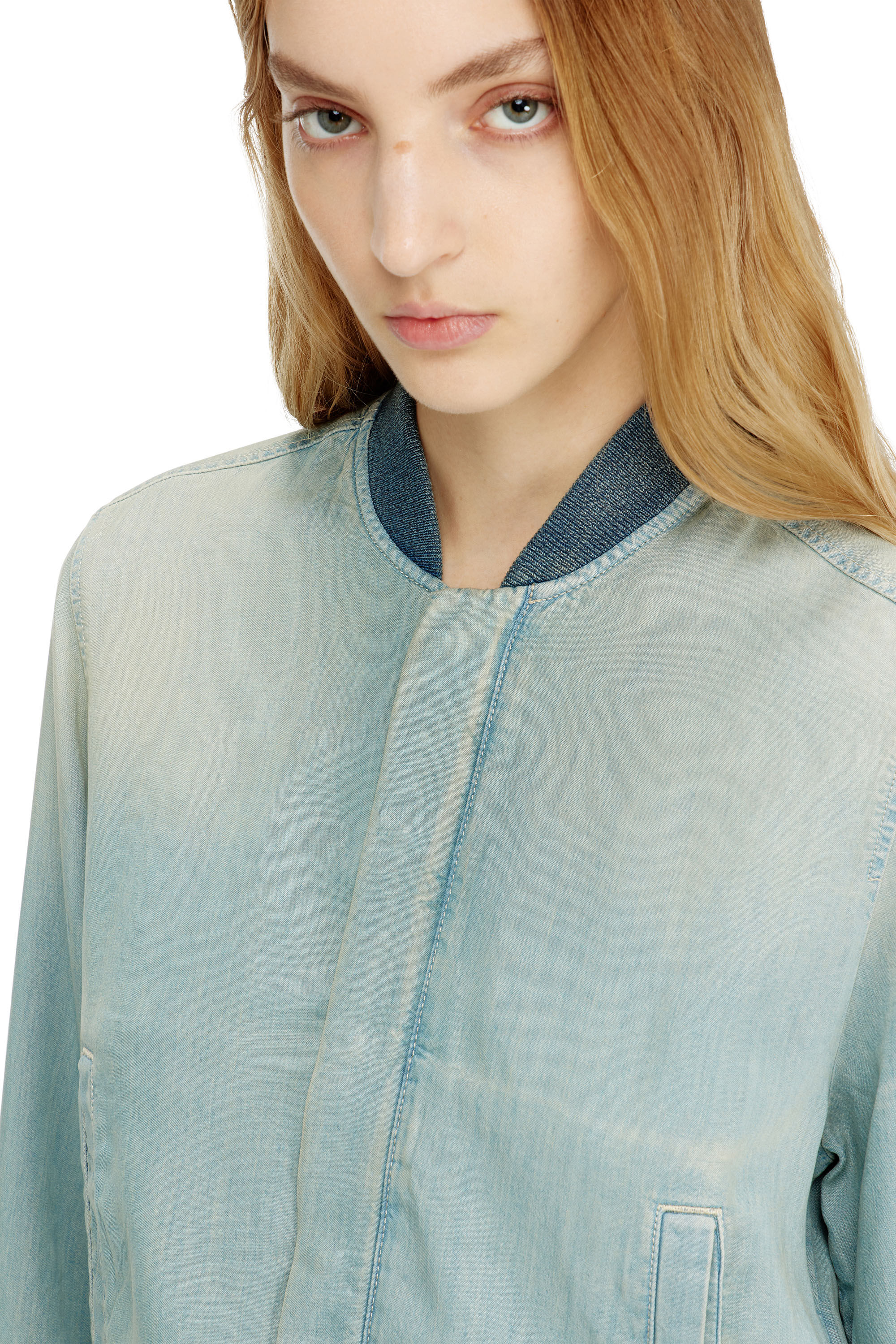 Diesel - DE-RANIA-S1, Woman's Bomber-shirt in fluid dirt-effect denim in null - 5
