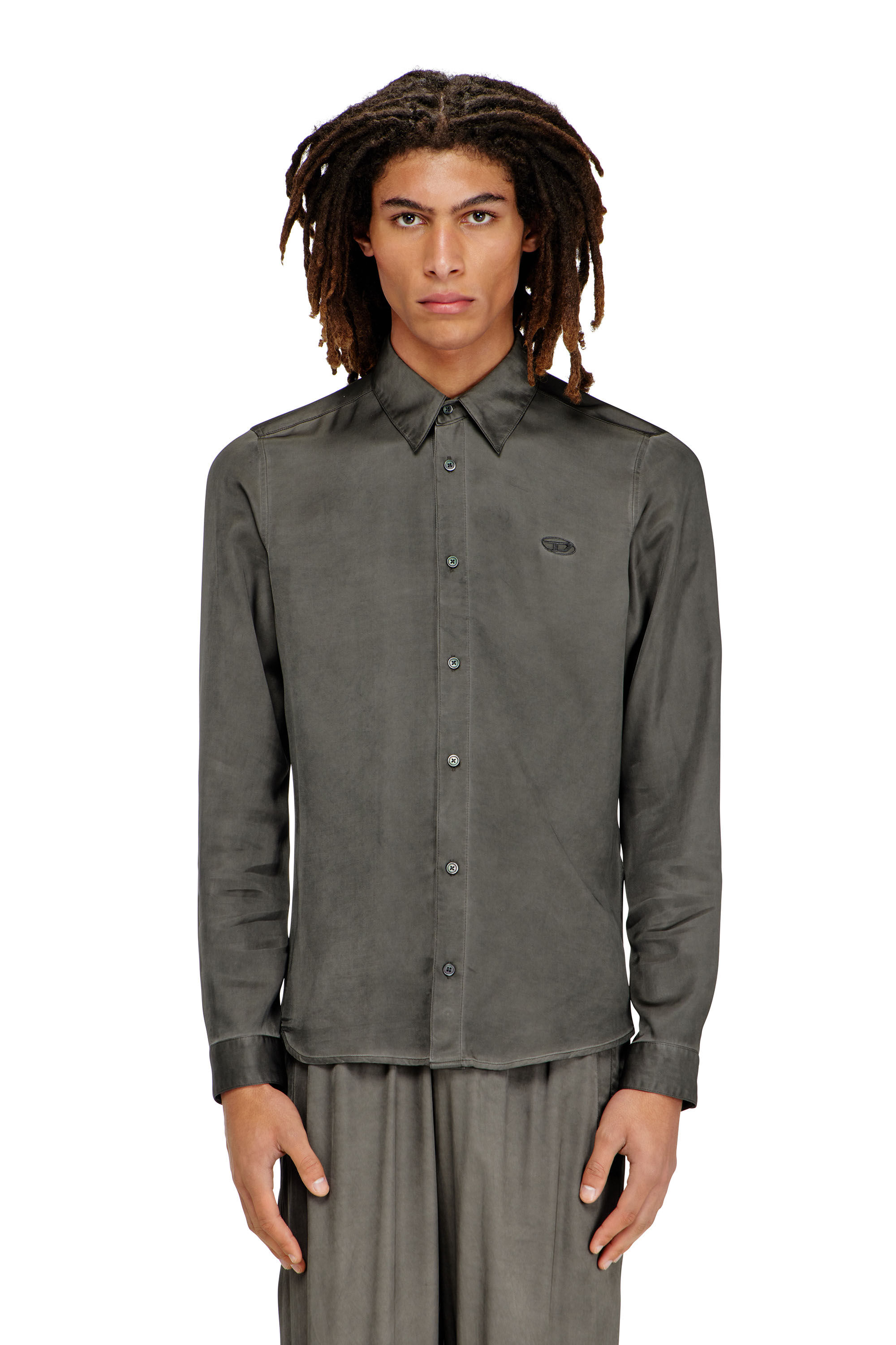 Diesel - S-KINNY-ALBG, Man's Shirt in treated fluid viscose in Dark grey - 3