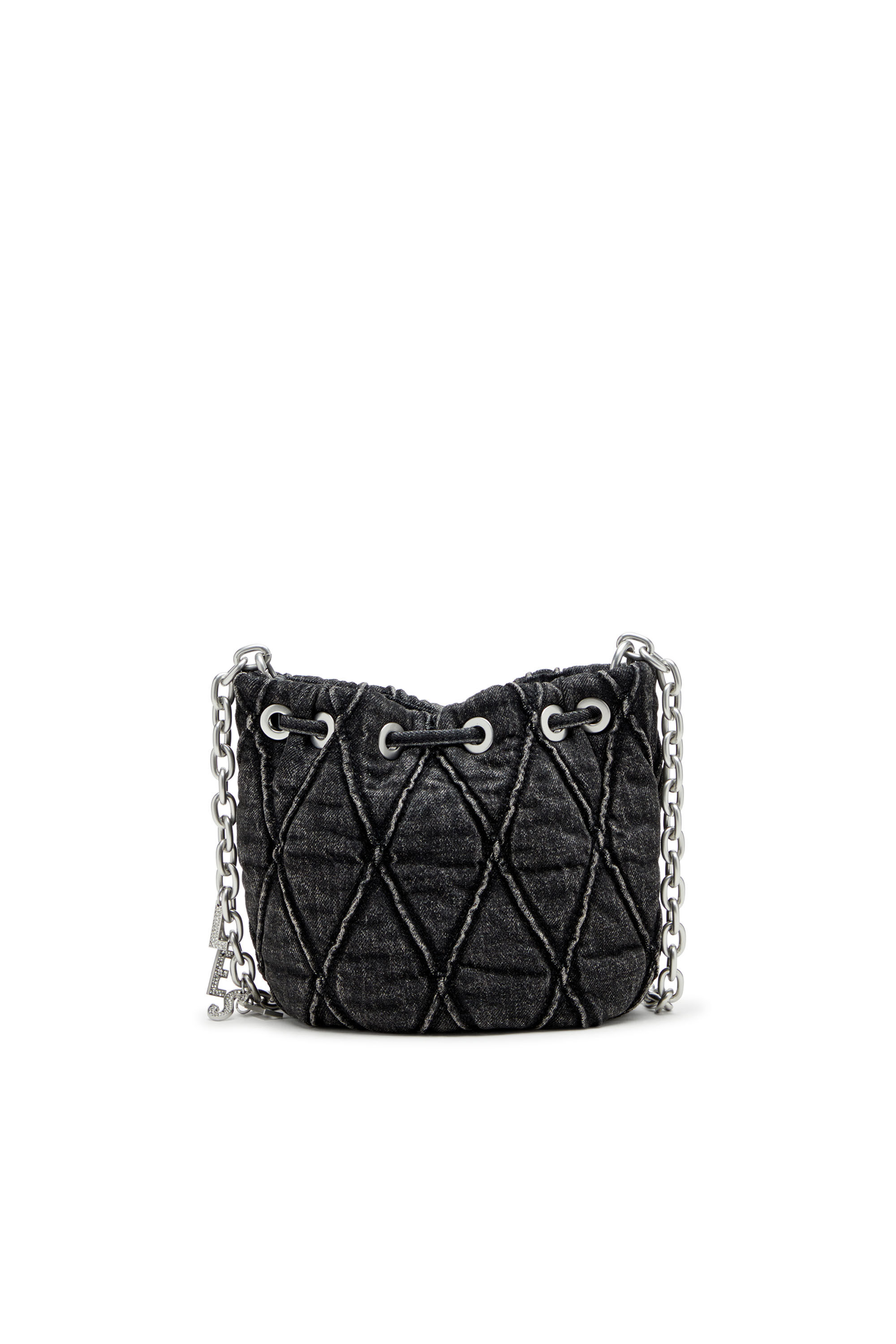 Diesel - CHARM-D BUCKET S, Woman's Charm-D S-Mini bucket bag in treated quilted denim in Black - 3