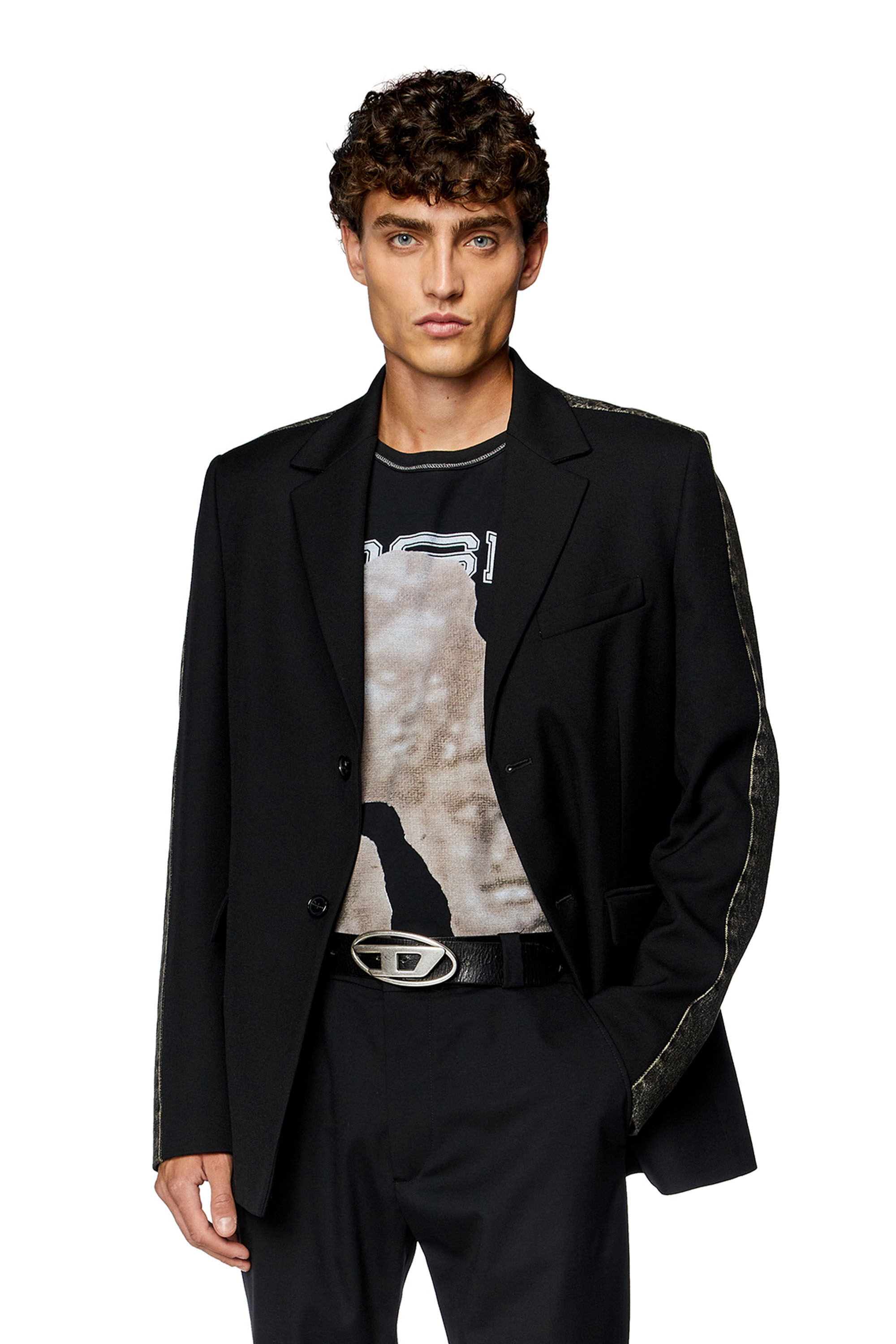 Diesel - J-WIRE-A, Man Hybrid blazer in cool wool and denim in Black - Image 3