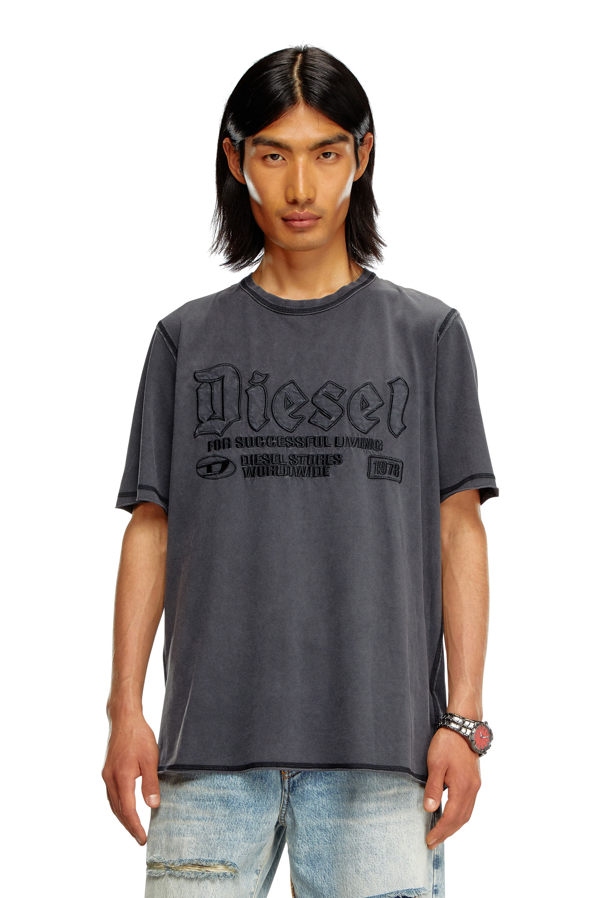 Diesel - T-RAWJUST, Man Faded T-shirt with tonal embroidery in Black - Image 3