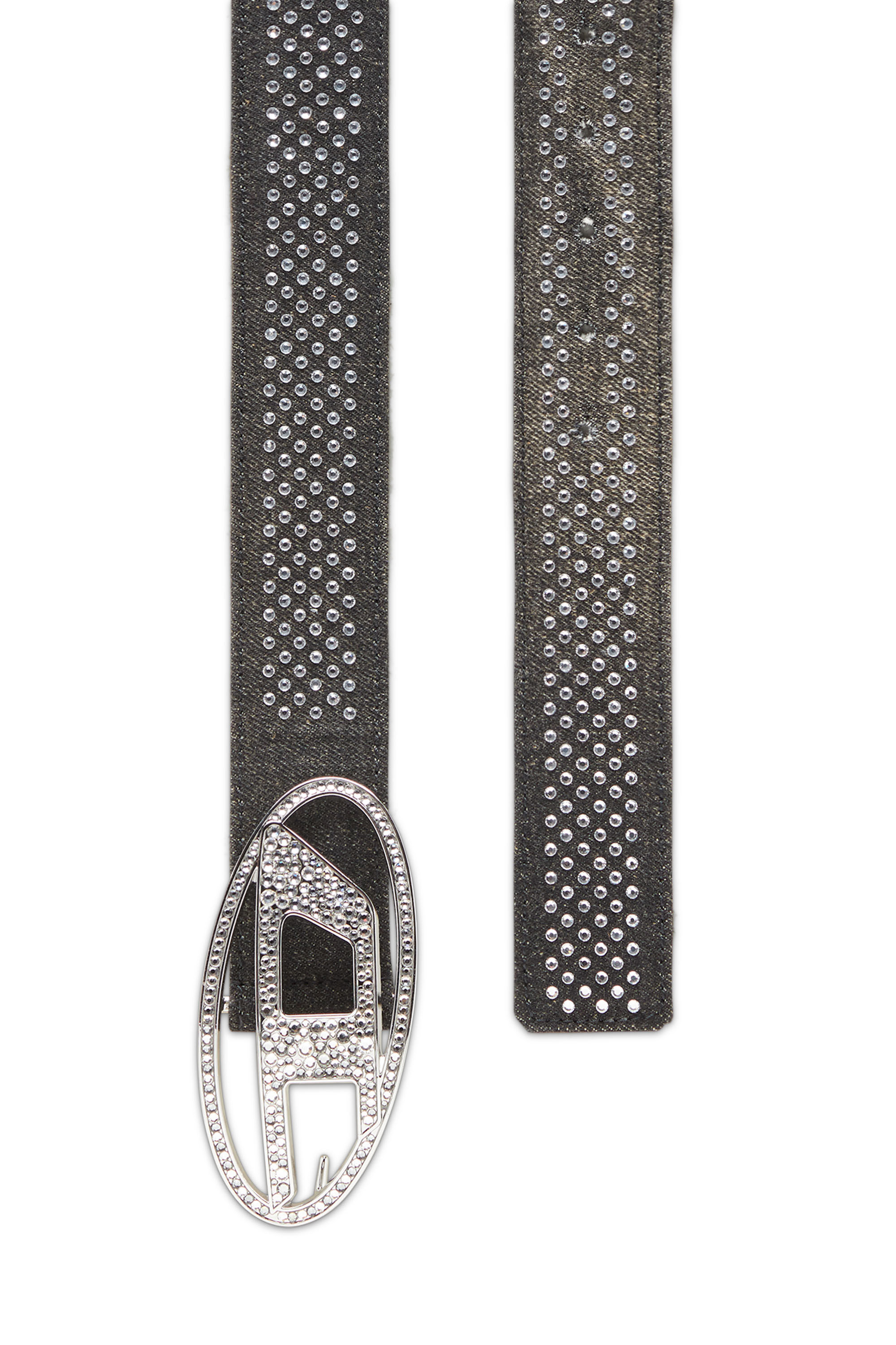 Women's Denim and leather belt with rhinestones | Black | Diesel