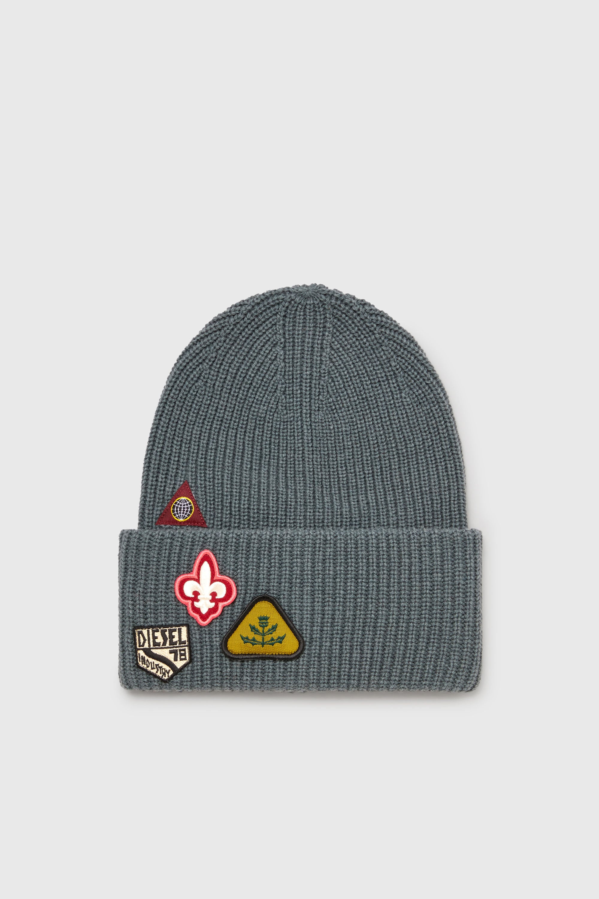 Diesel - K-PHAT, Unisex's Wool beanie with logo patches in Grey - 1