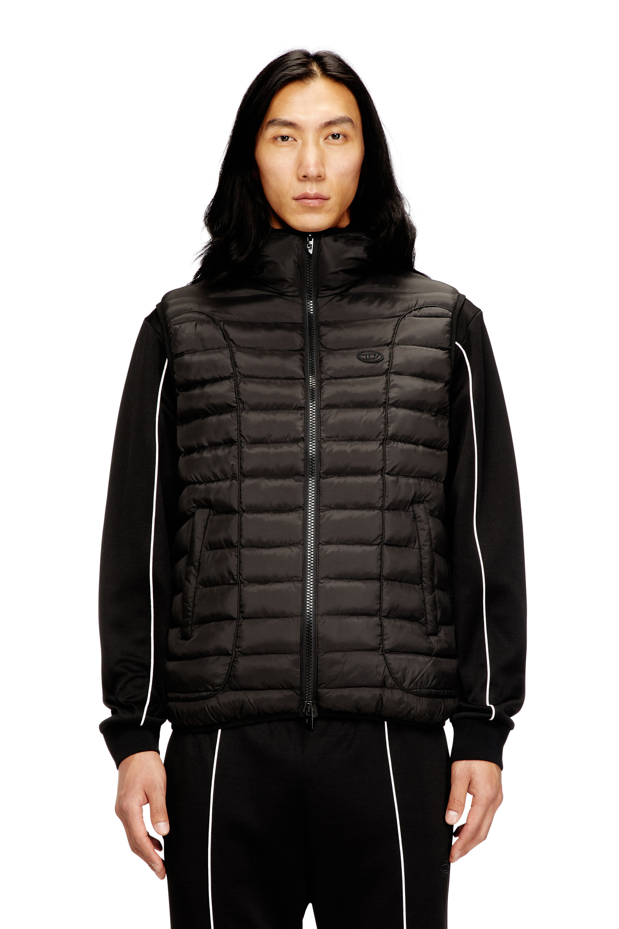 Diesel - W-TEMPLE, Man's Hooded puffer vest in light nylon in Black - 3