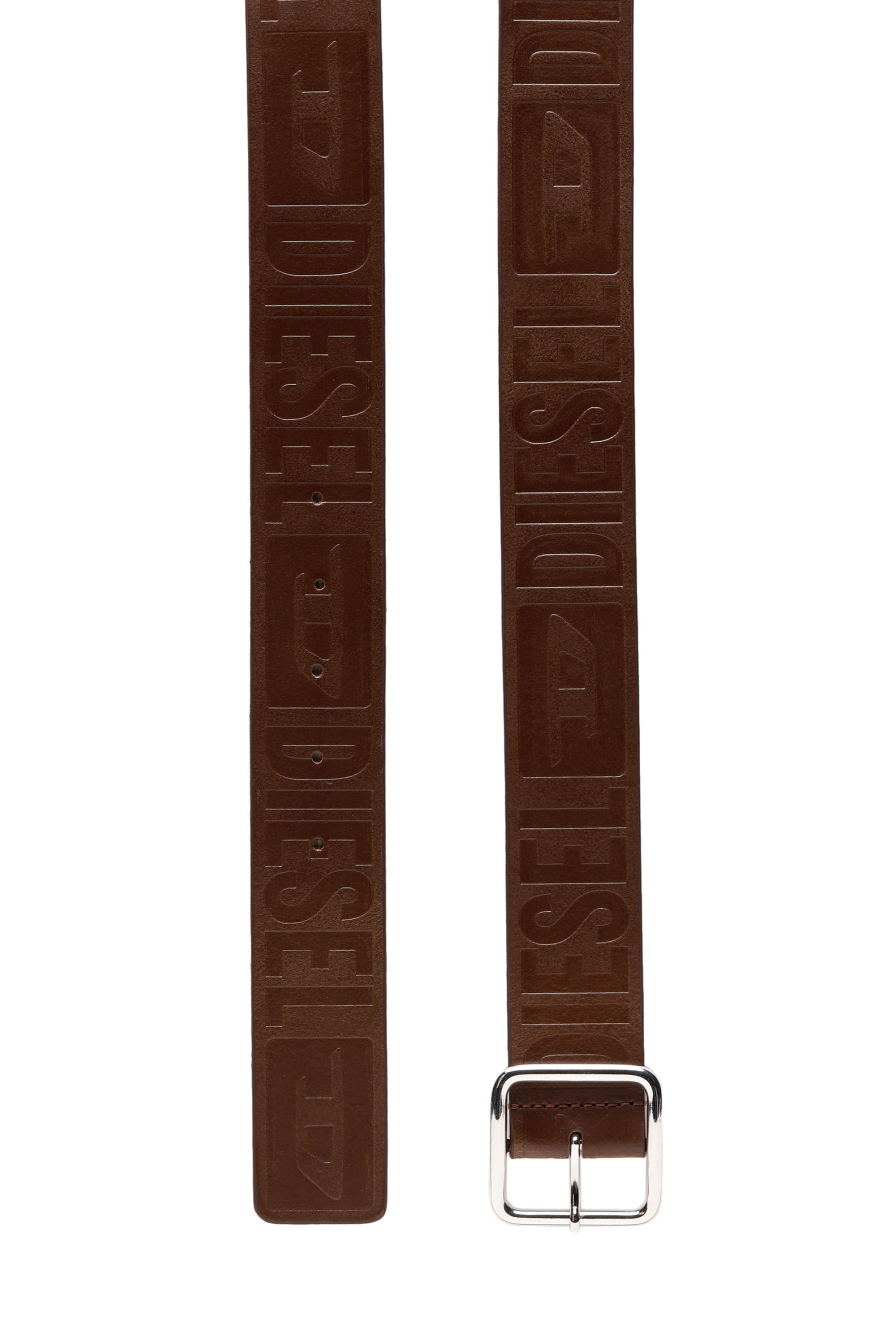 Diesel - B-ILLY II, Man Leather belt with all-over debossed logo in Brown - Image 3