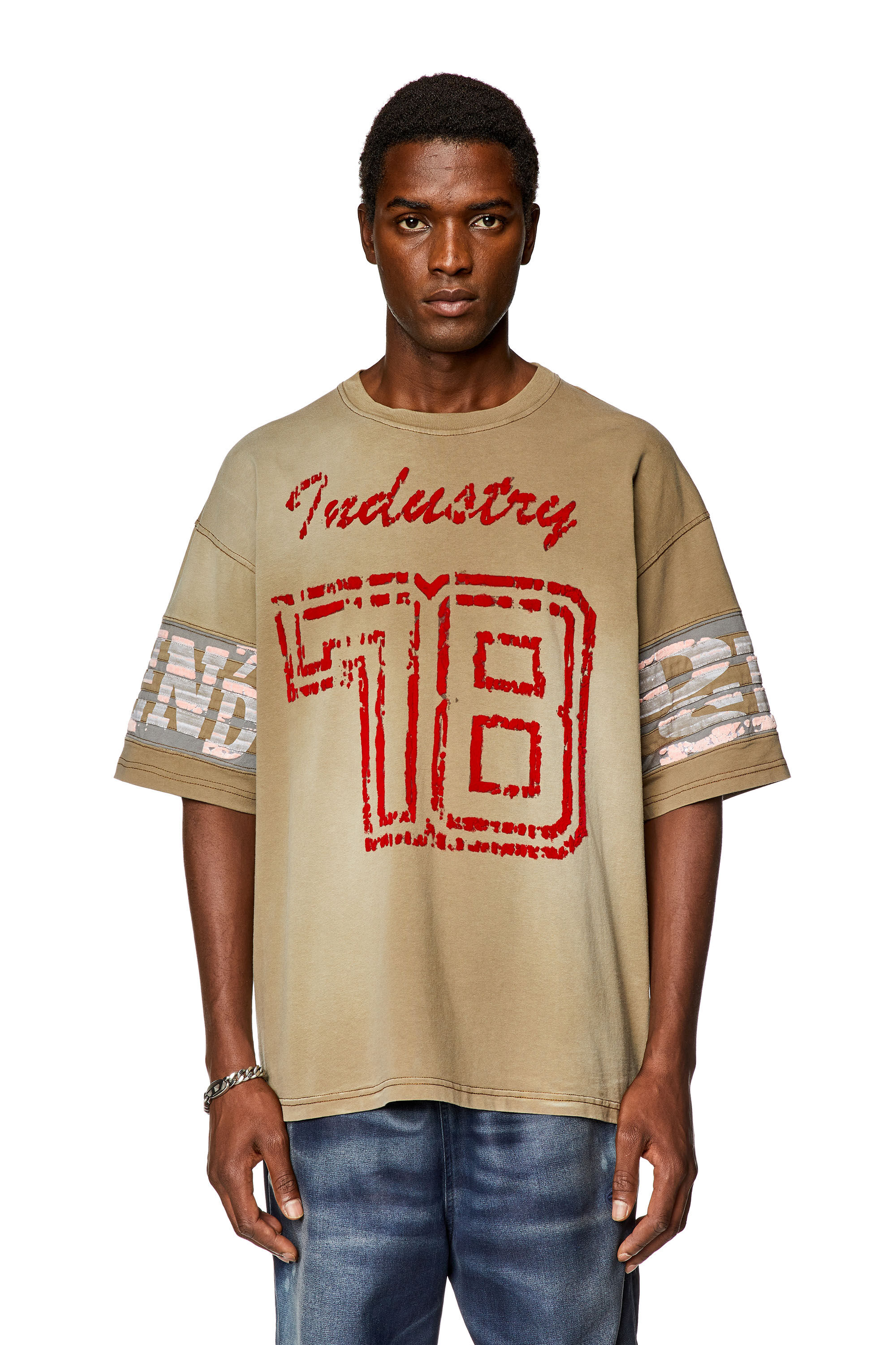 Diesel - T-BOST, Man Faded jersey T-shirt with flock prints in Brown - Image 1