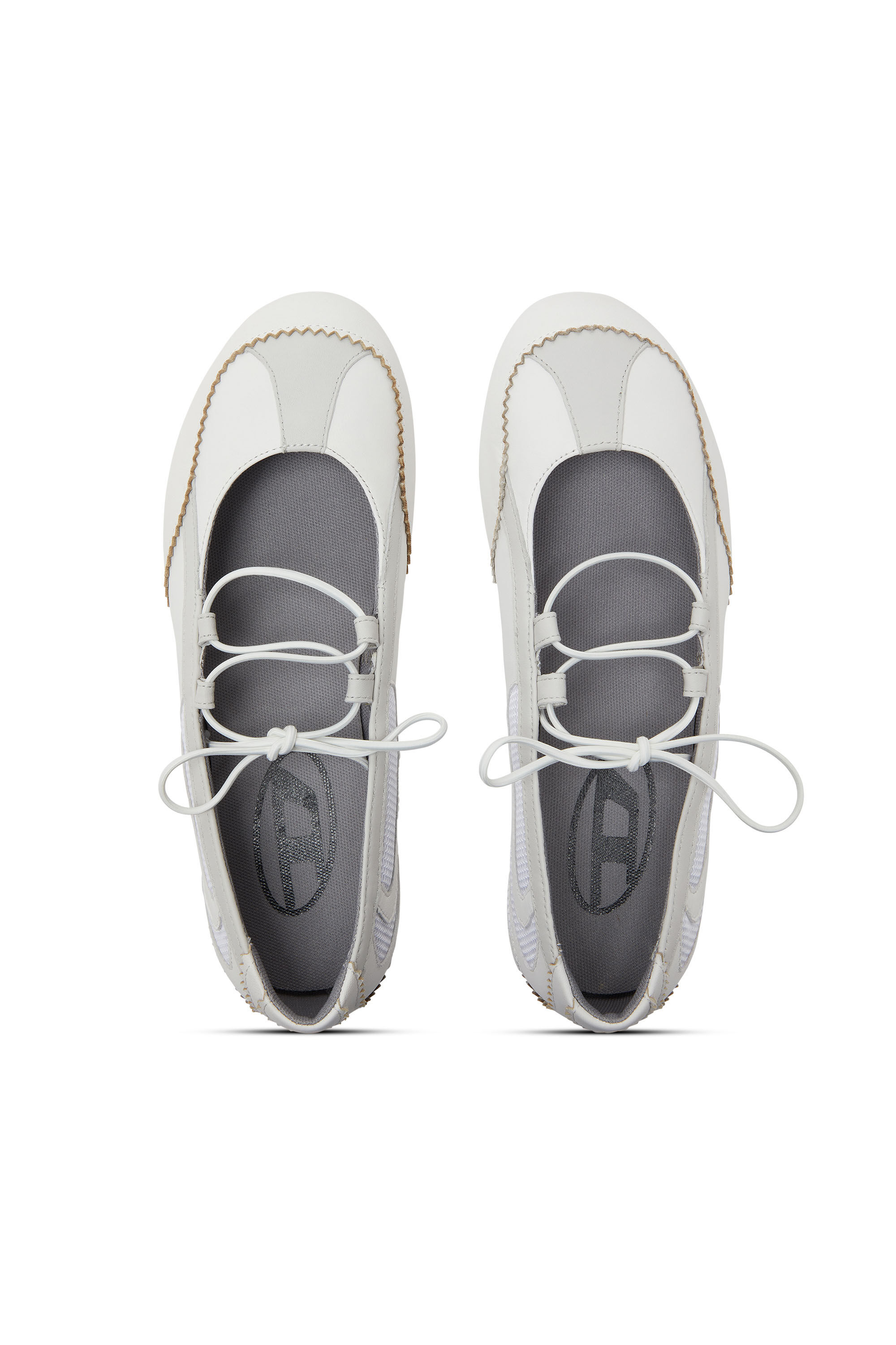 Diesel - D-MILE BALLERINA LACE UP W, Woman's D-Mile-Lace-up ballet flats in leather and mesh in White - 4