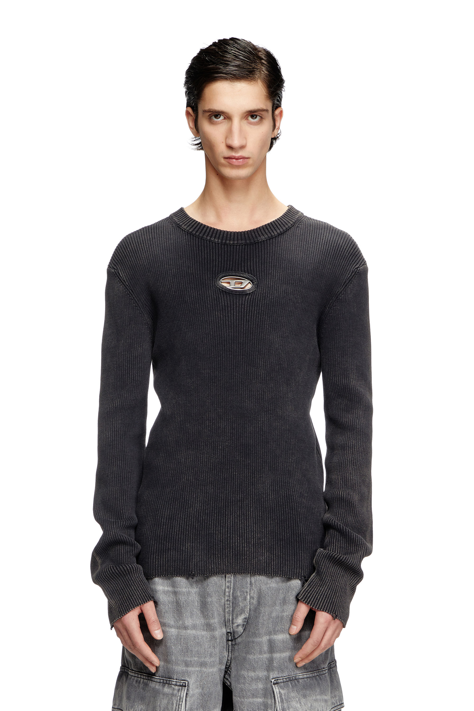 【送料&関税込】Diesel K-darin-d Distressed Jumper Men's Distressed jumper with cut-out logo | Black | Diesel
