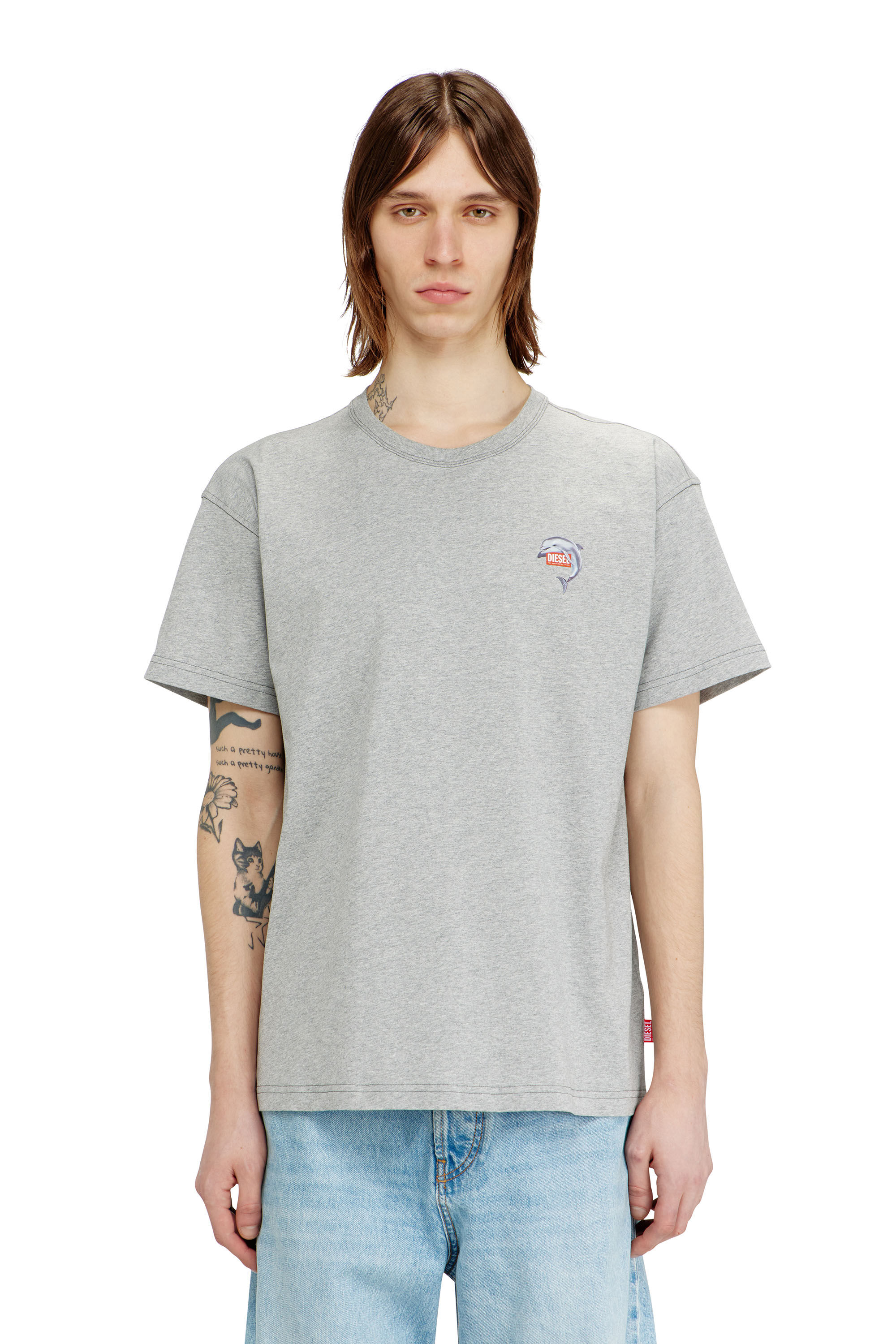 Diesel - T-NORM-DOLPHIN, Man's T-shirt with dolphin and logo print in Grey - 3