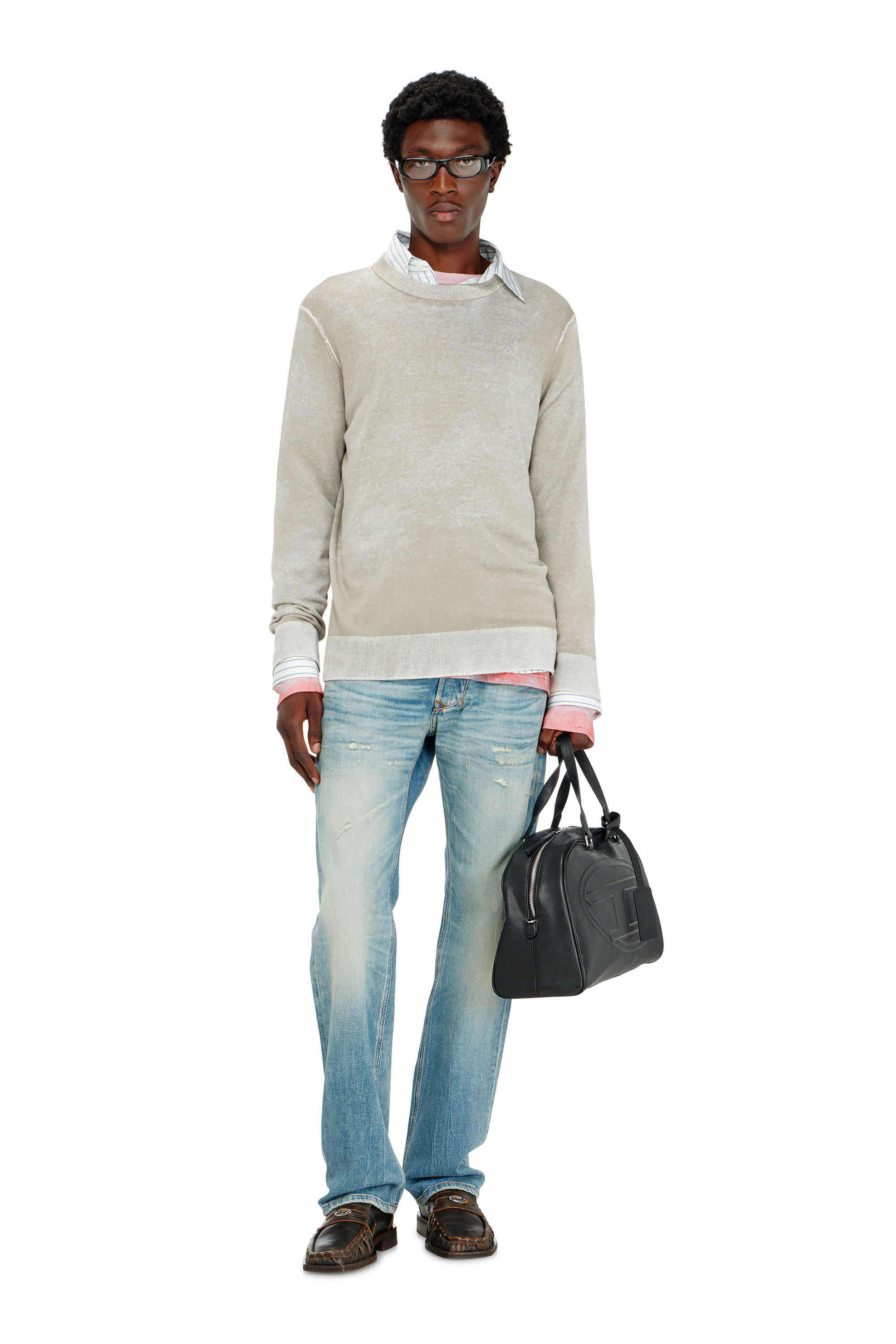 Diesel - K-LAURENT, Man's Jumper with faded reverse print in Light Grey - 1