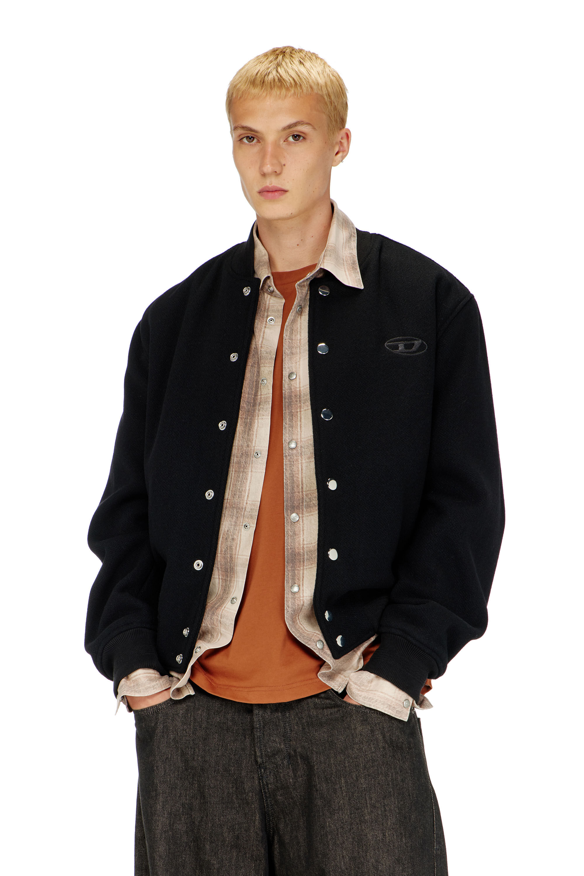 Diesel - J-ARRY-WRD, Man's Bomber jacket in felted wool blend in Black - 3