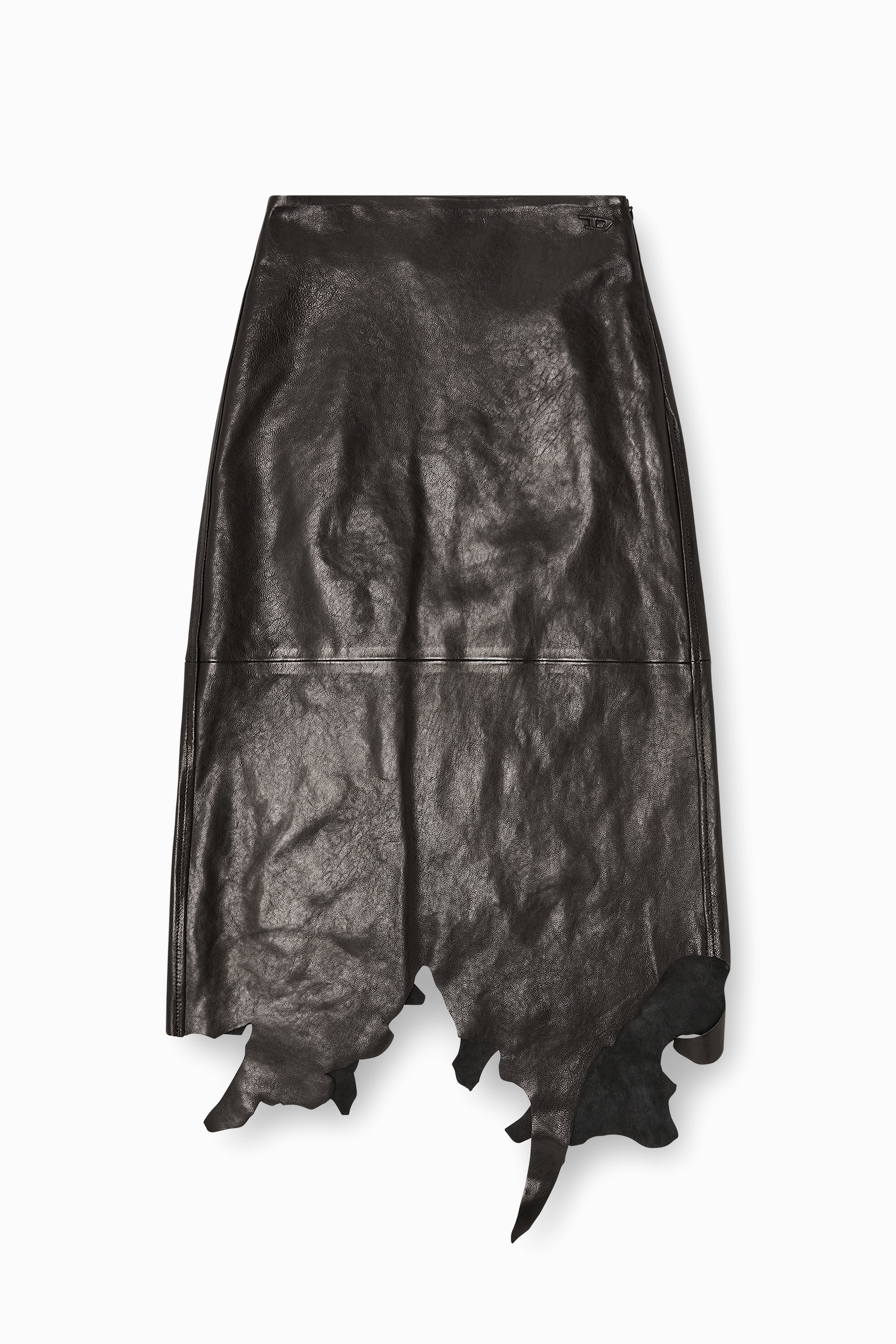 Diesel - L-TORN, Woman's Leather midi skirt with jagged hem in Black - 2