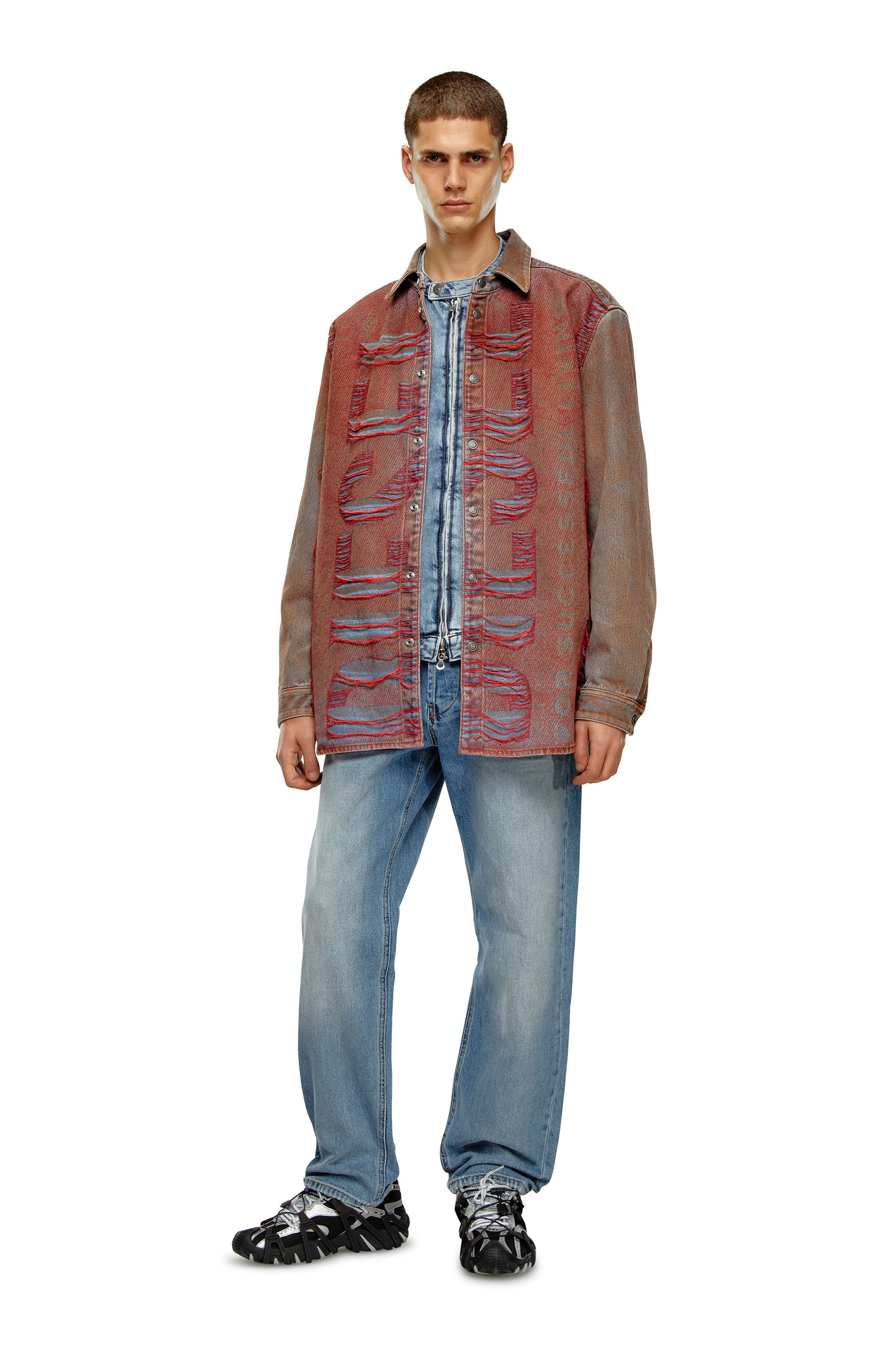 Diesel - D-SIMPLY-OVER-S, Man Denim shirt with jacquard logo in Multicolor - Image 5