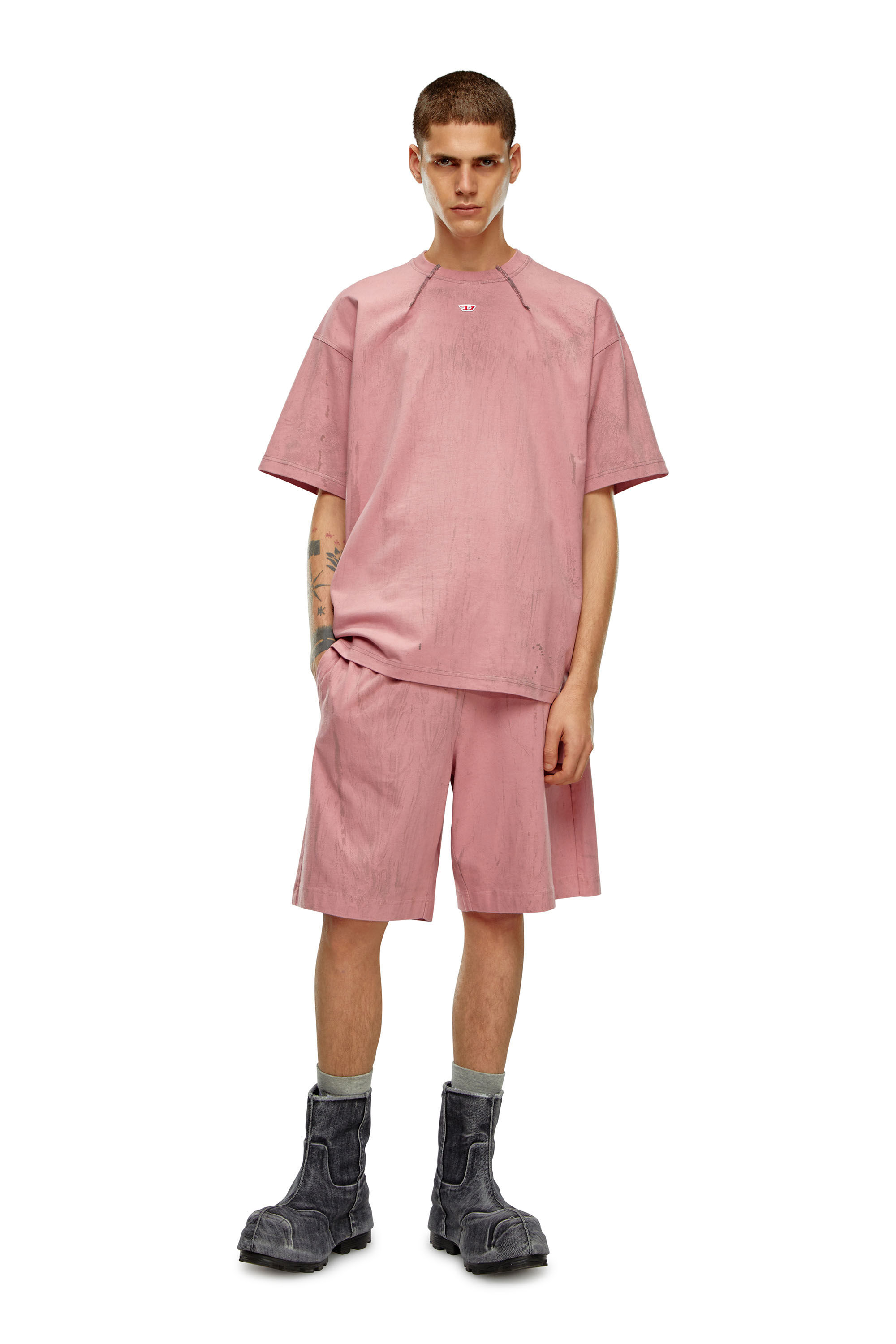 Diesel - T-COS, Man T-shirt in plaster effect jersey in Pink - Image 1