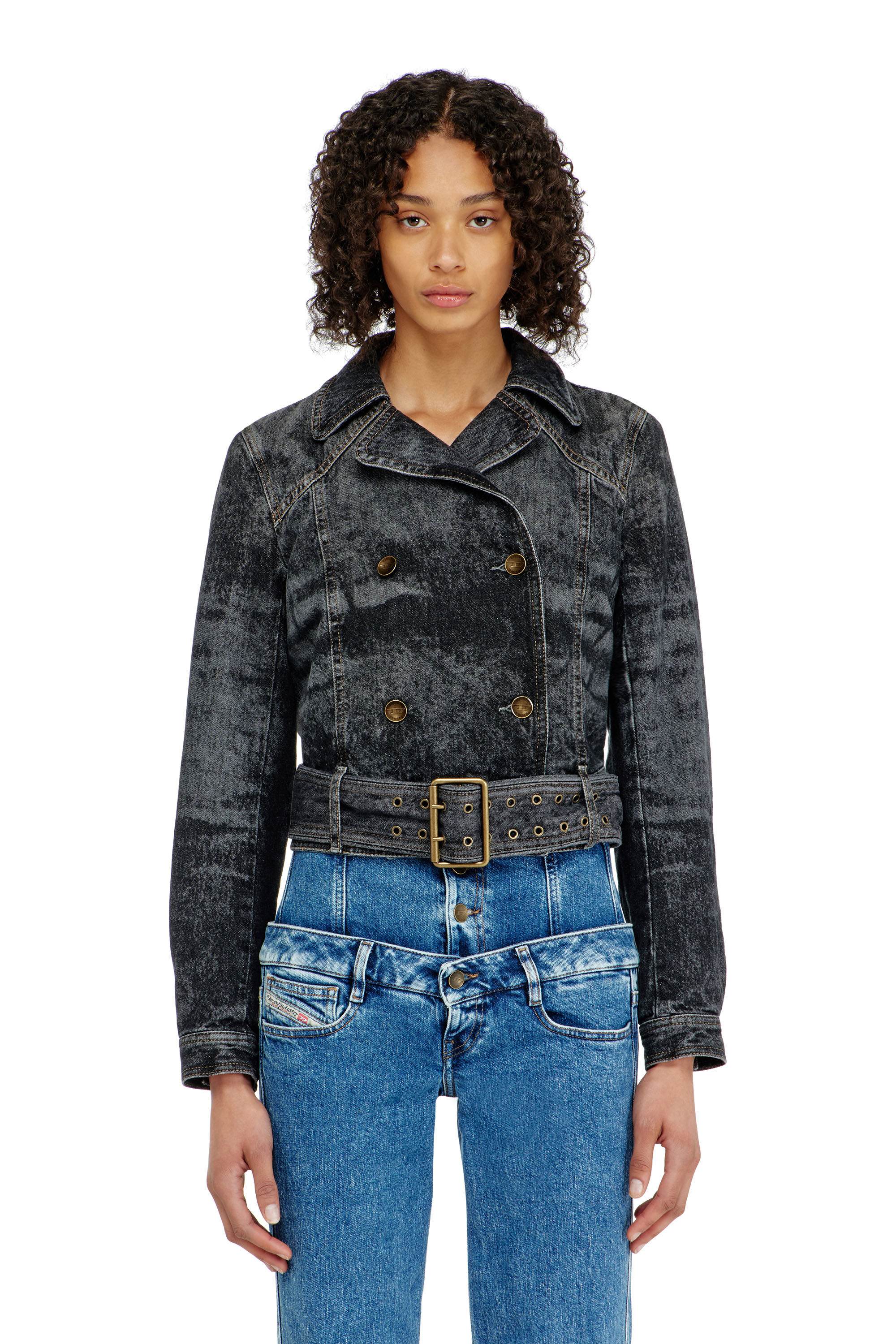Diesel - DE-LEGEND-S, Woman's Cropped denim jacket with belt in Black - 3