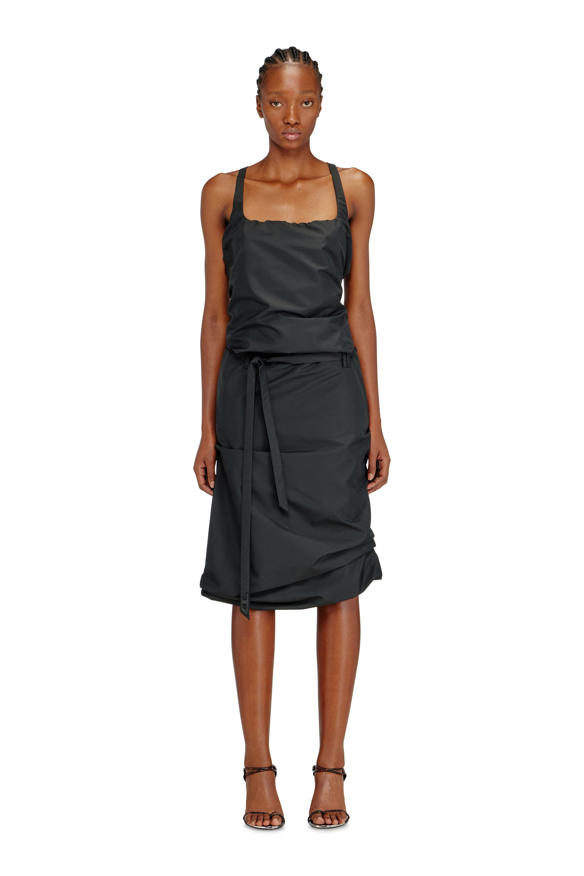 Diesel - D-SANAT, Woman's Open-back apron dress in taffeta in Black - 3
