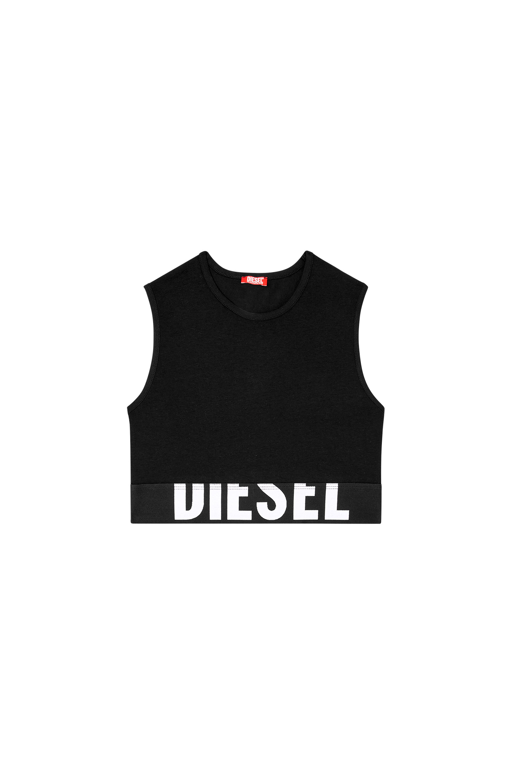 Diesel - ADA-D-POP, Woman's Cropped tank top with cut-off logo in Black - 3
