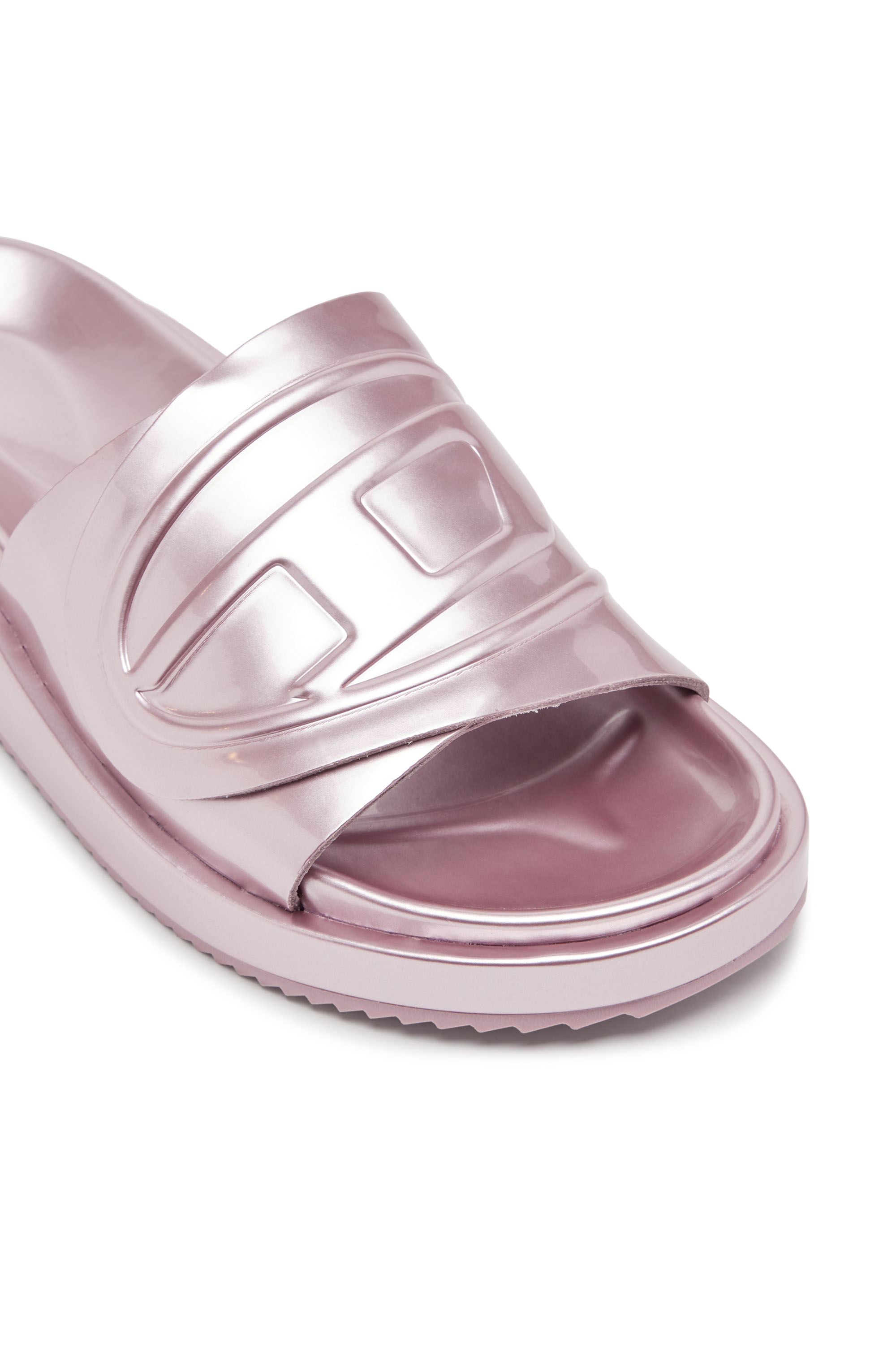 Diesel - SA-SLIDE D OVAL W, Woman Sa-Slide D-Metallic slide sandals with Oval D strap in Violet - Image 6