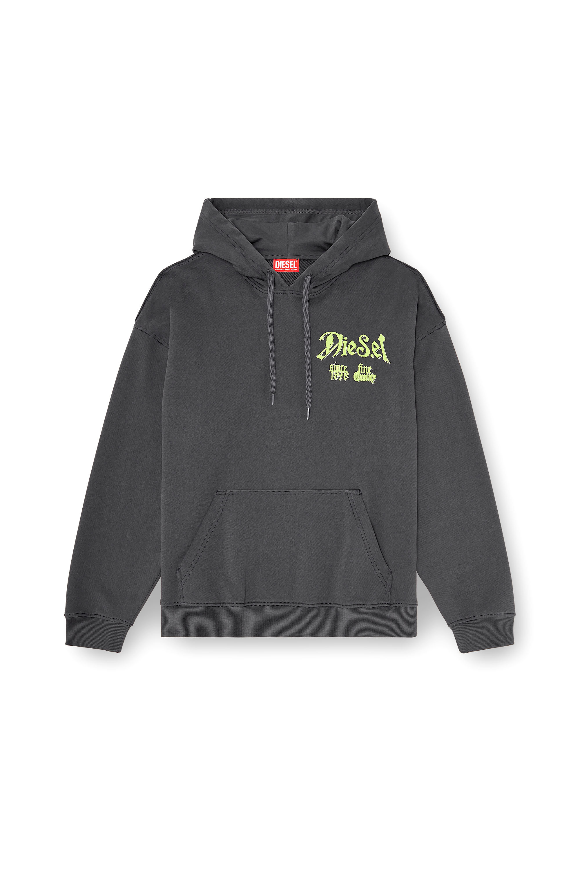 Diesel - S-BOXT-HOOD-AA2, Man's Cotton hoodie with flocked graphics in Dark grey - 3