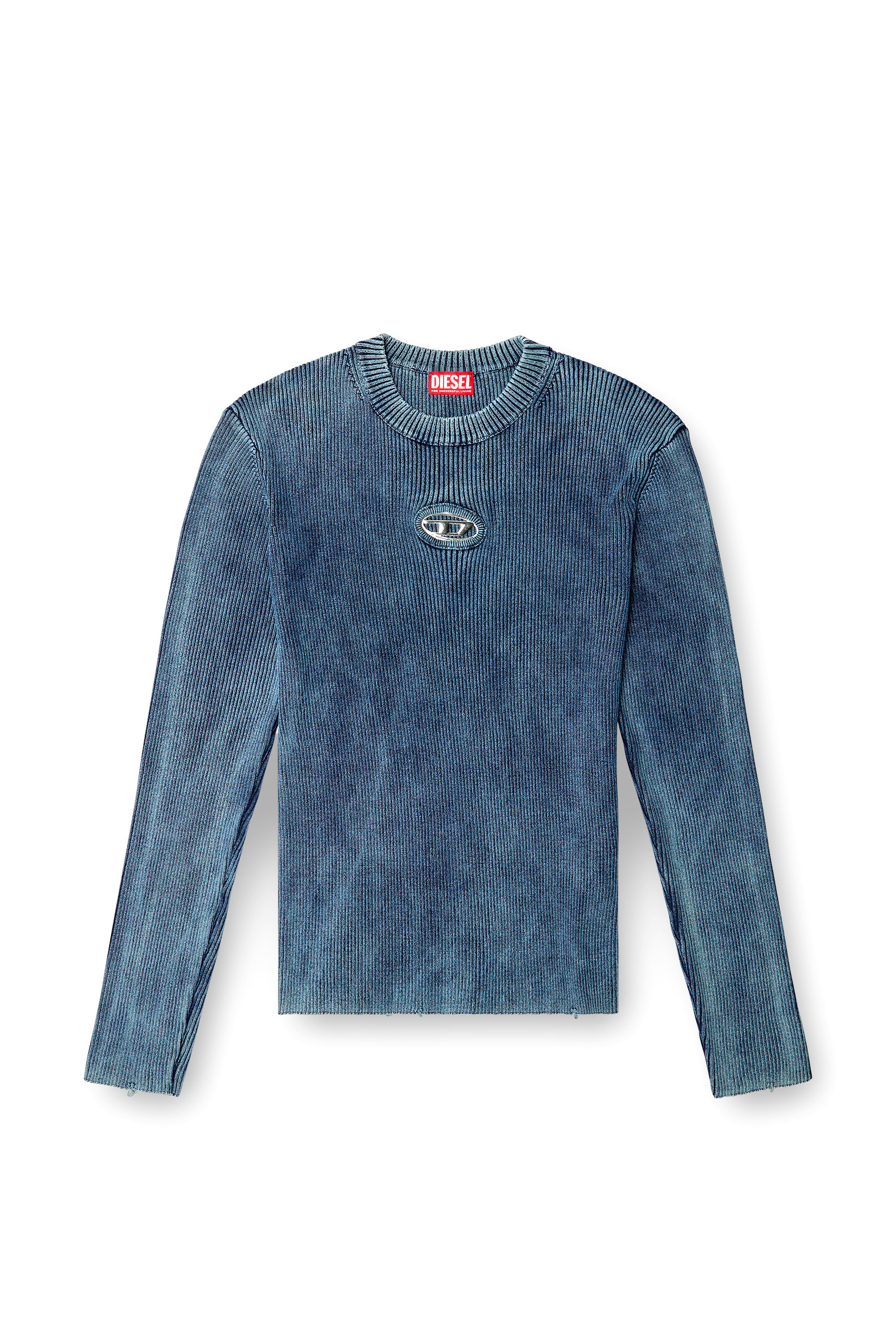 Diesel - K-DARIN-D, Man's Distressed jumper with cut-out logo in Blue - 2