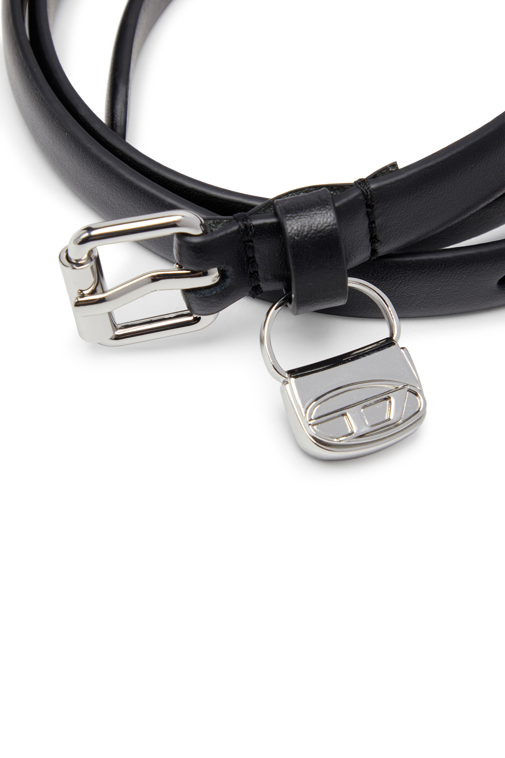 Diesel - B-CHARM HIP, Woman Slim leather belt with 1DR bag charm in Black - Image 3