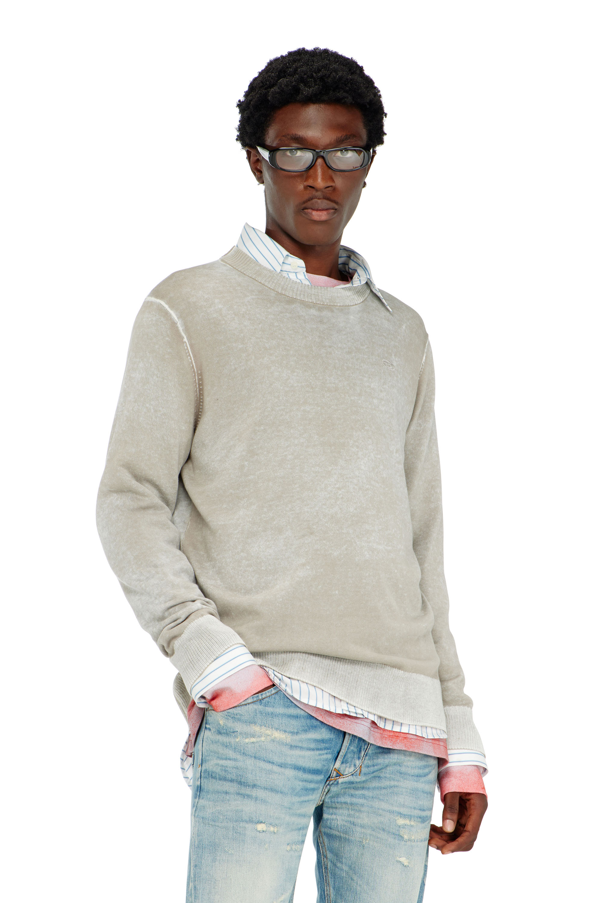 Diesel - K-LAURENT, Man's Jumper with faded reverse print in Light Grey - 3