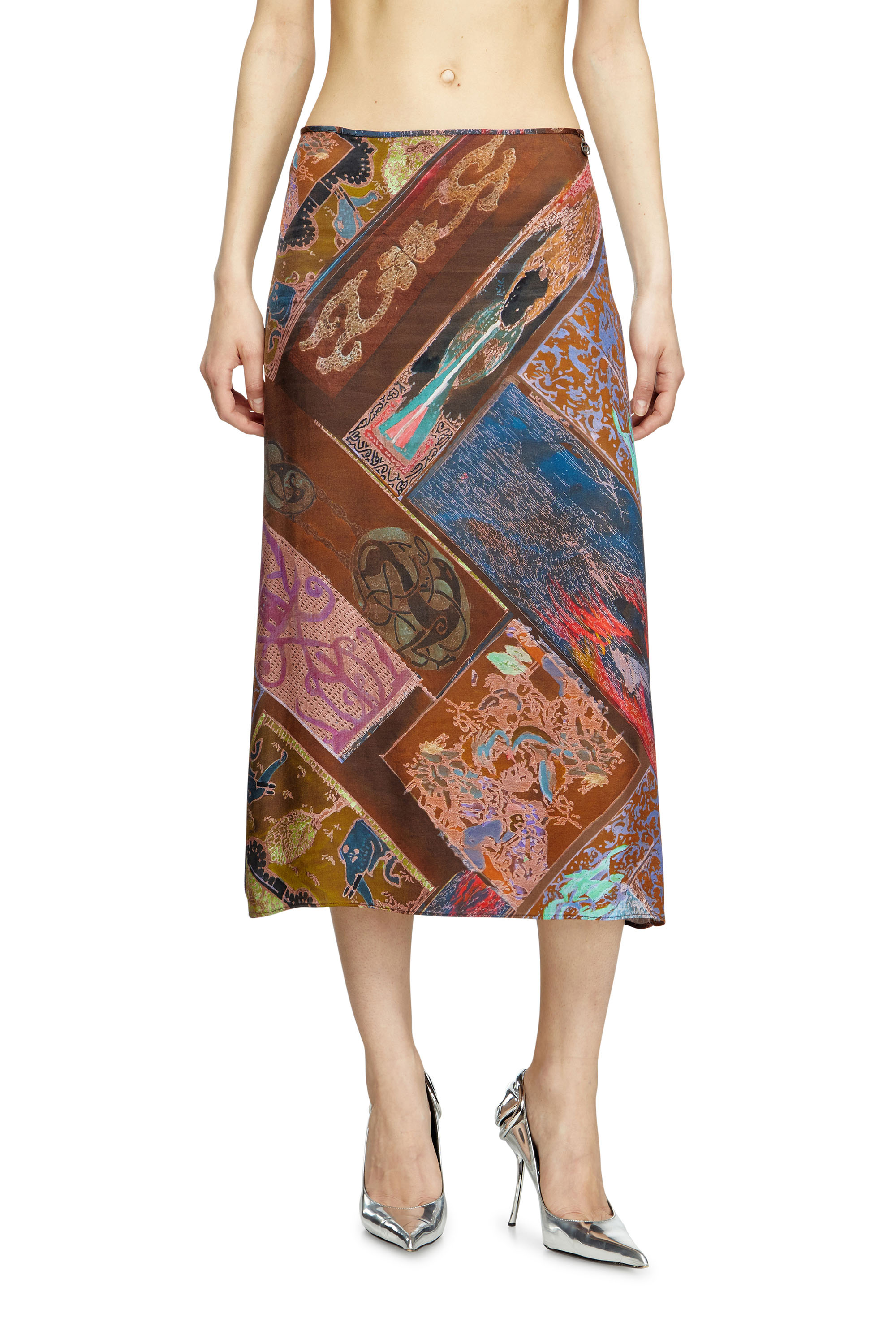 O-RCHID, Brown Diesel - O-RCHID, Woman's Viscose midi skirt with Heraldic print in Brown - 3